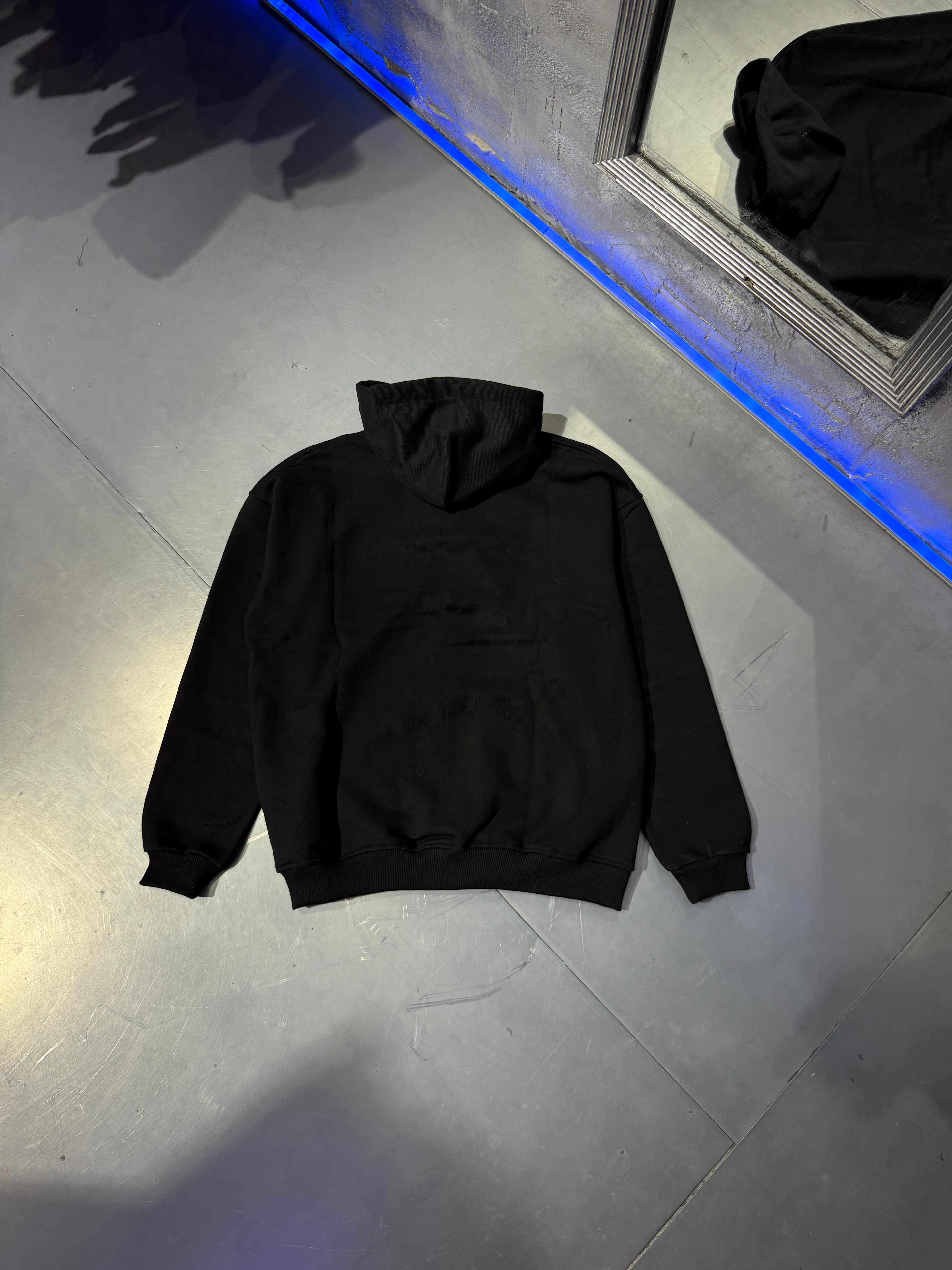 Minimal Nakış Baskılı Zip Hoodie 