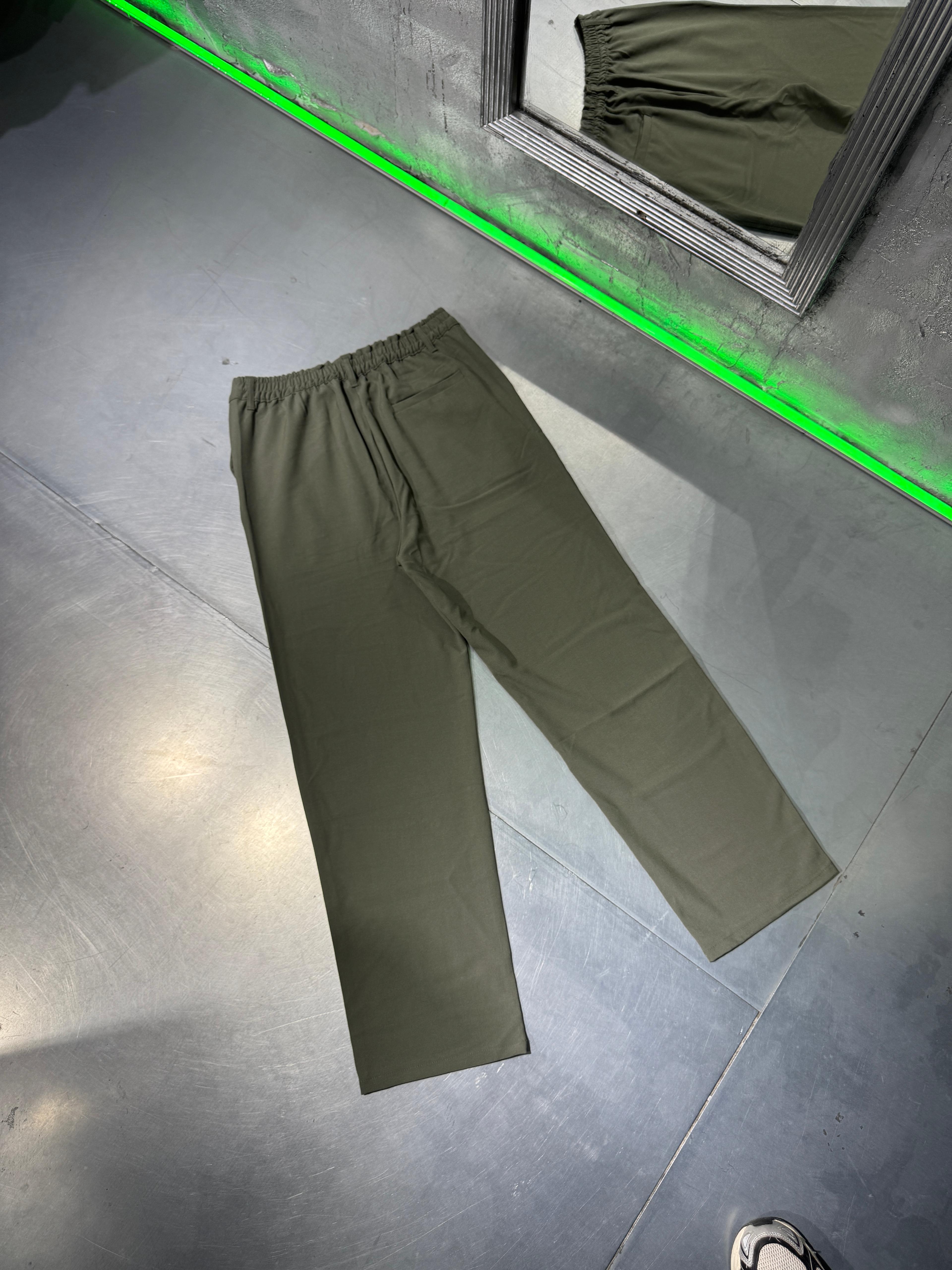 Basic Loose Fit Kumaş Pantolon - Haki