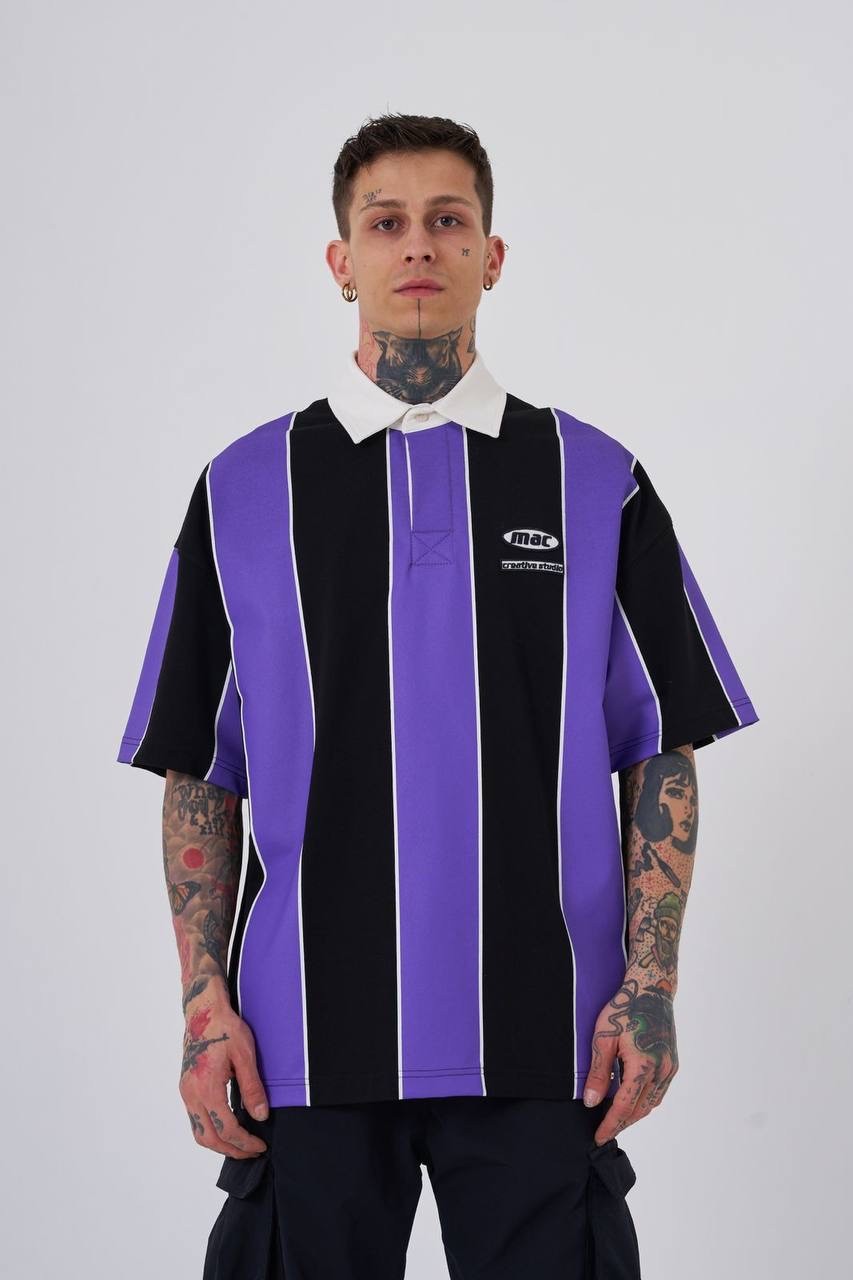 Thick Stripes Oversize Polo T-Shirt - Mor