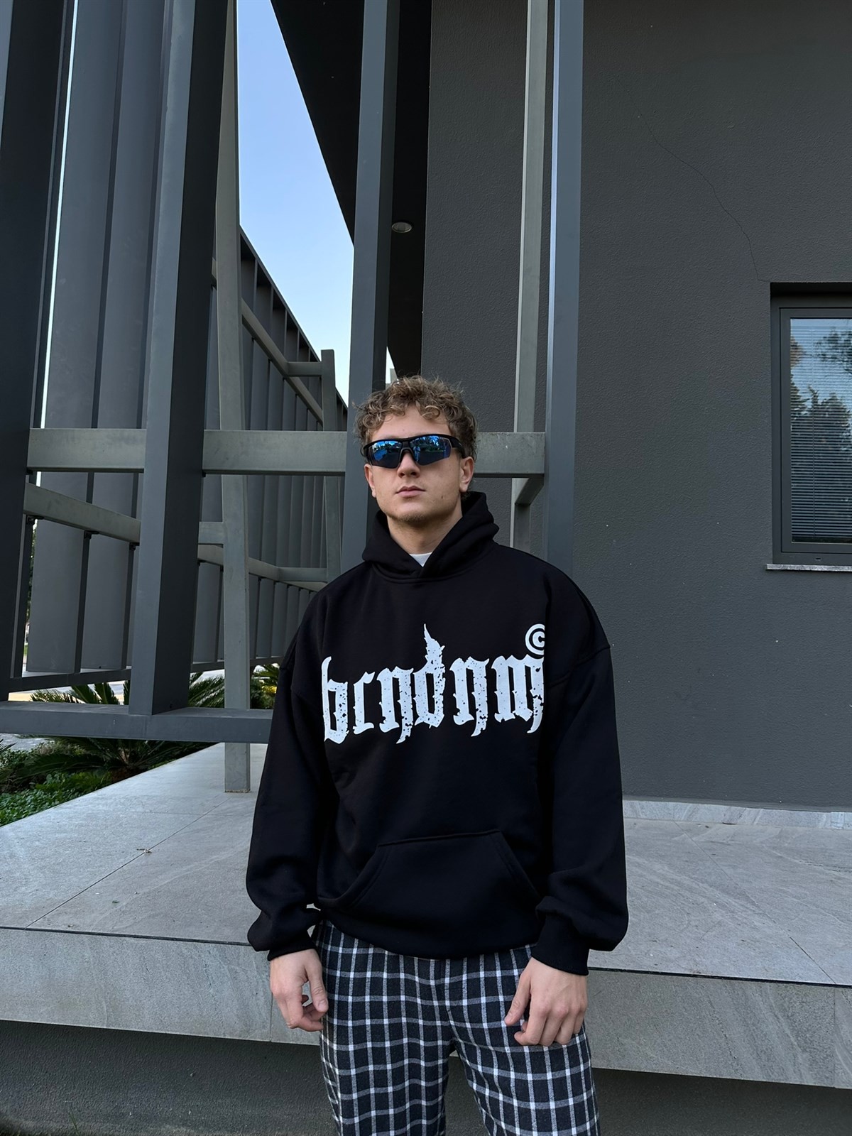 History Oversize Şardonlu 3 İplik Hoodie Siyah