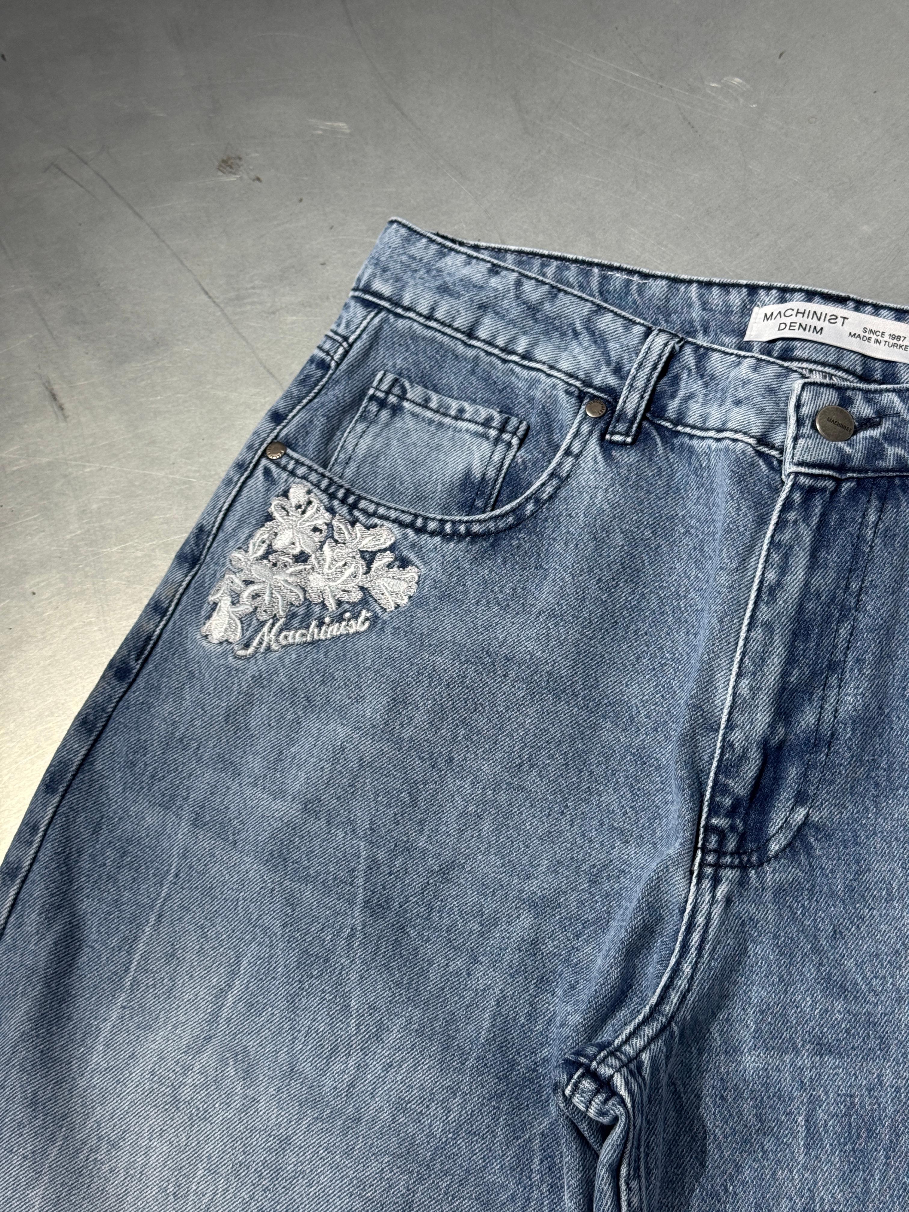 Floral Embroidered Blue Baggy Pantolon ( Limited Edition )
