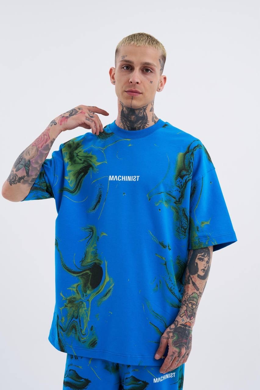 Nothing Last Abstract Oversize T-Shirt - Soft Blue