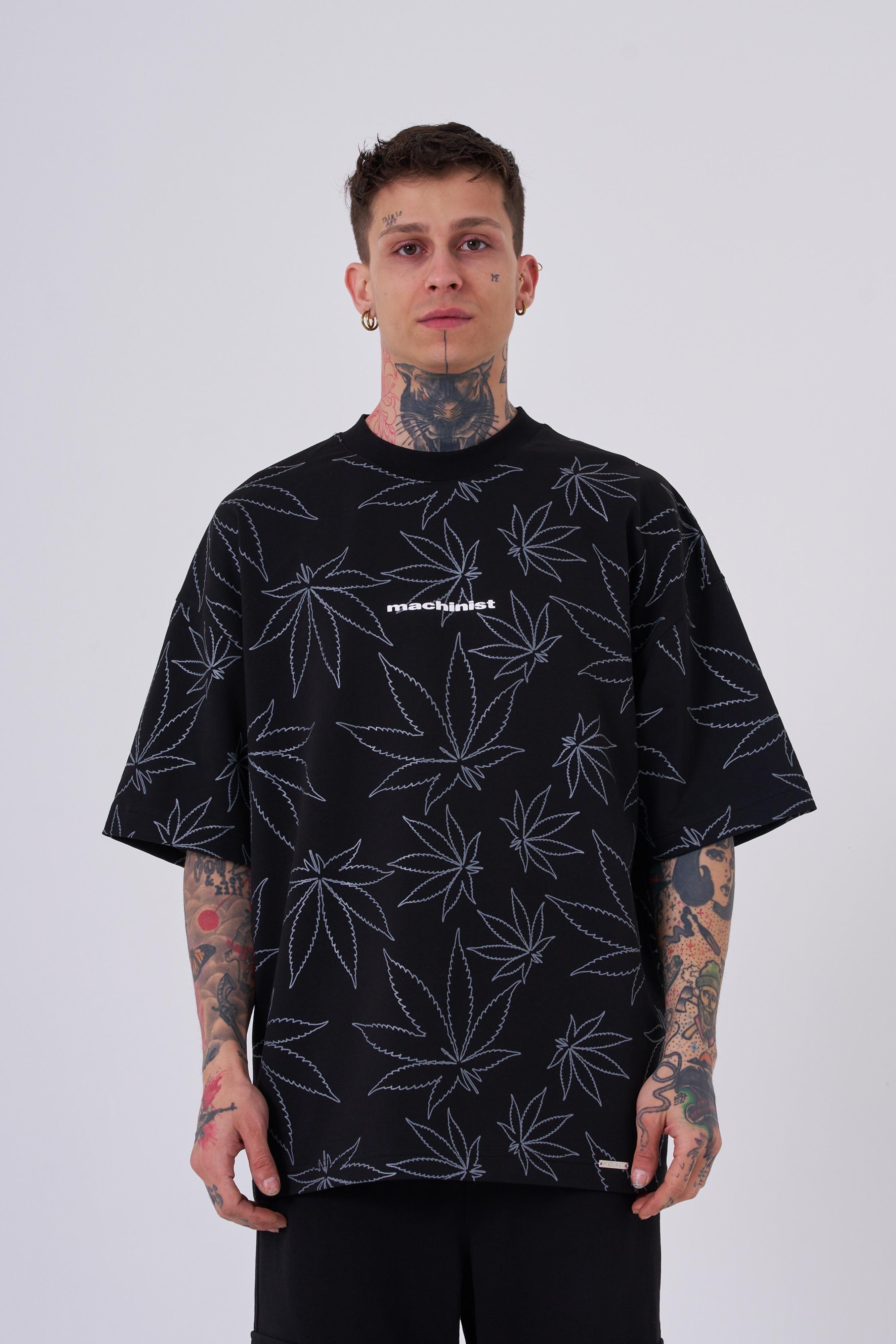 Cannabis Leaf Oversize T-Shirt - Siyah