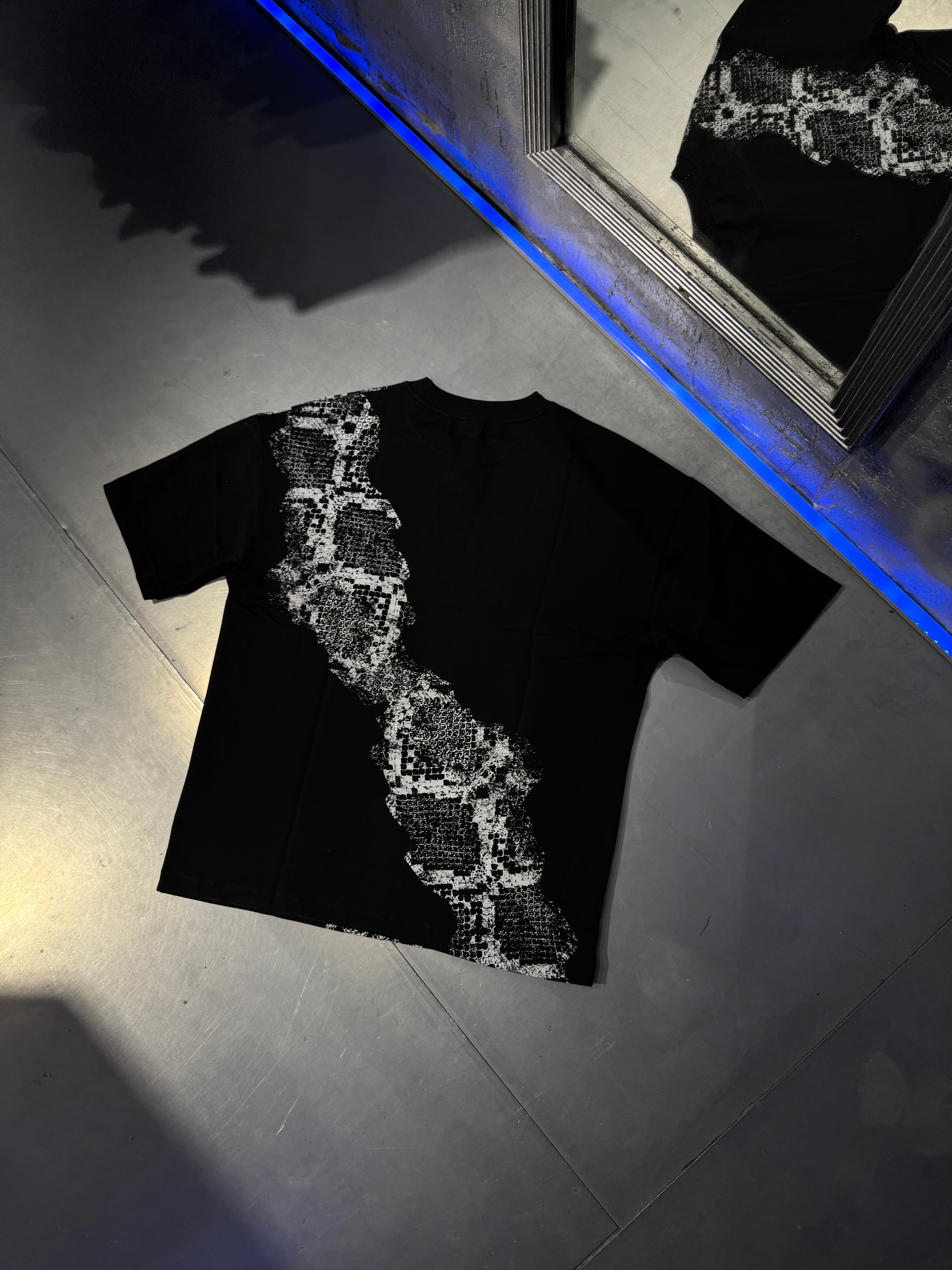 Crocodile Printed Oversize T-Shirt Siyah