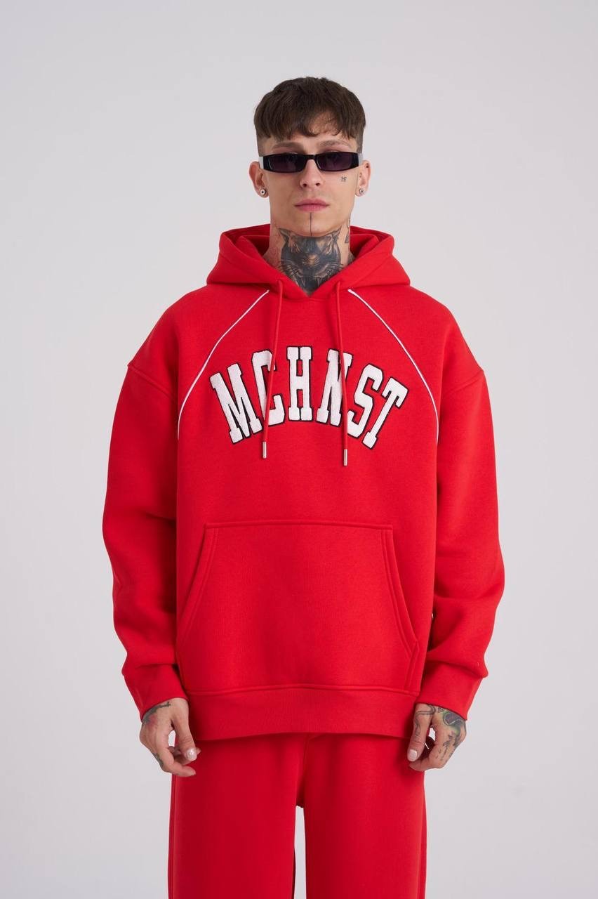 Premium 23 Mchnst Oversize Şardonlu Hoodie - Kırmızı