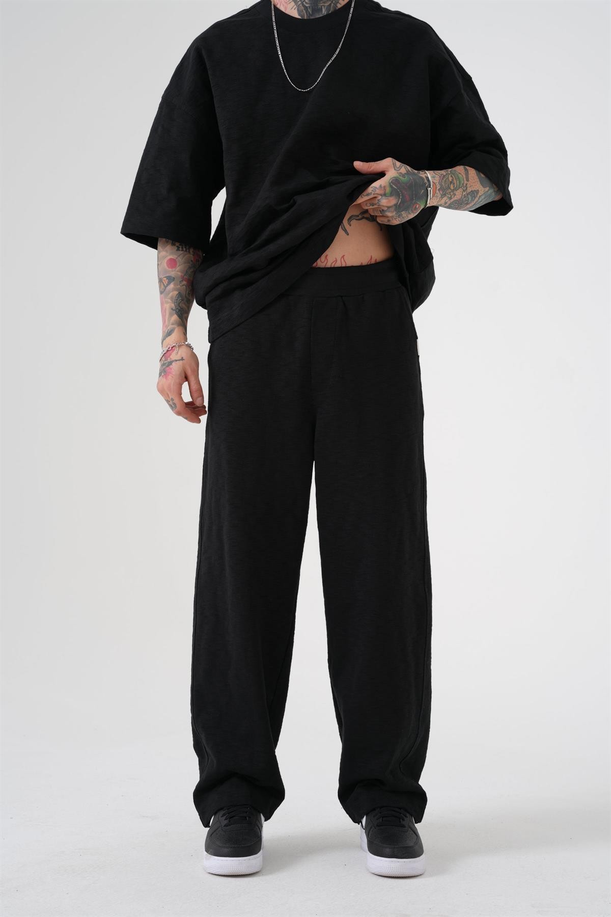 Premium Baggy Basic Pantolon - Siyah