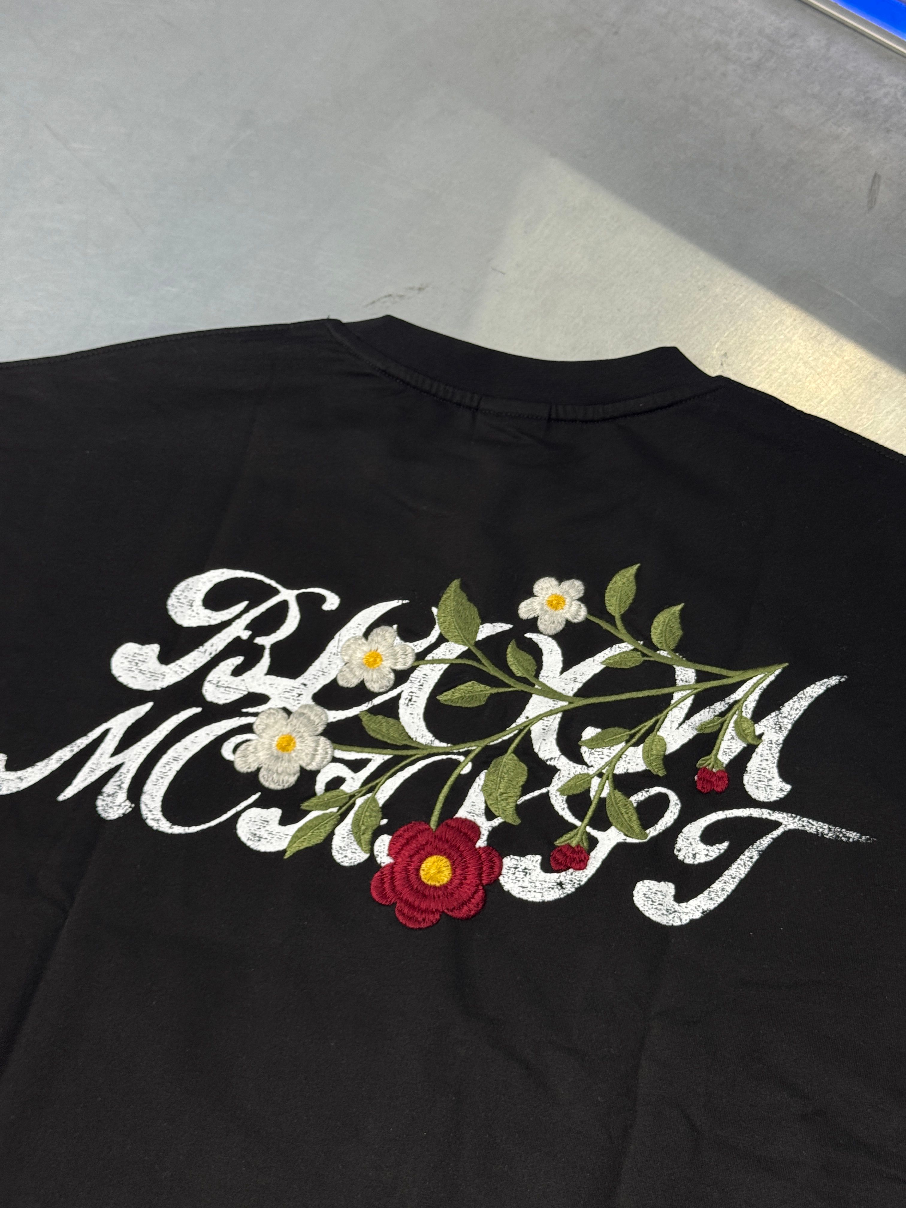 Printed And Floral Embroidered Oversize T-Shirt