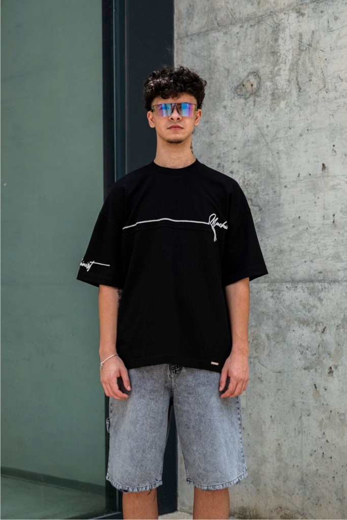 Embroidery Oversize T-Shirt - Siyah