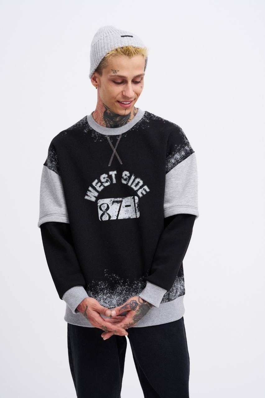 West Side 87 Baskılı Oversize Şardonlu Sweatshirt