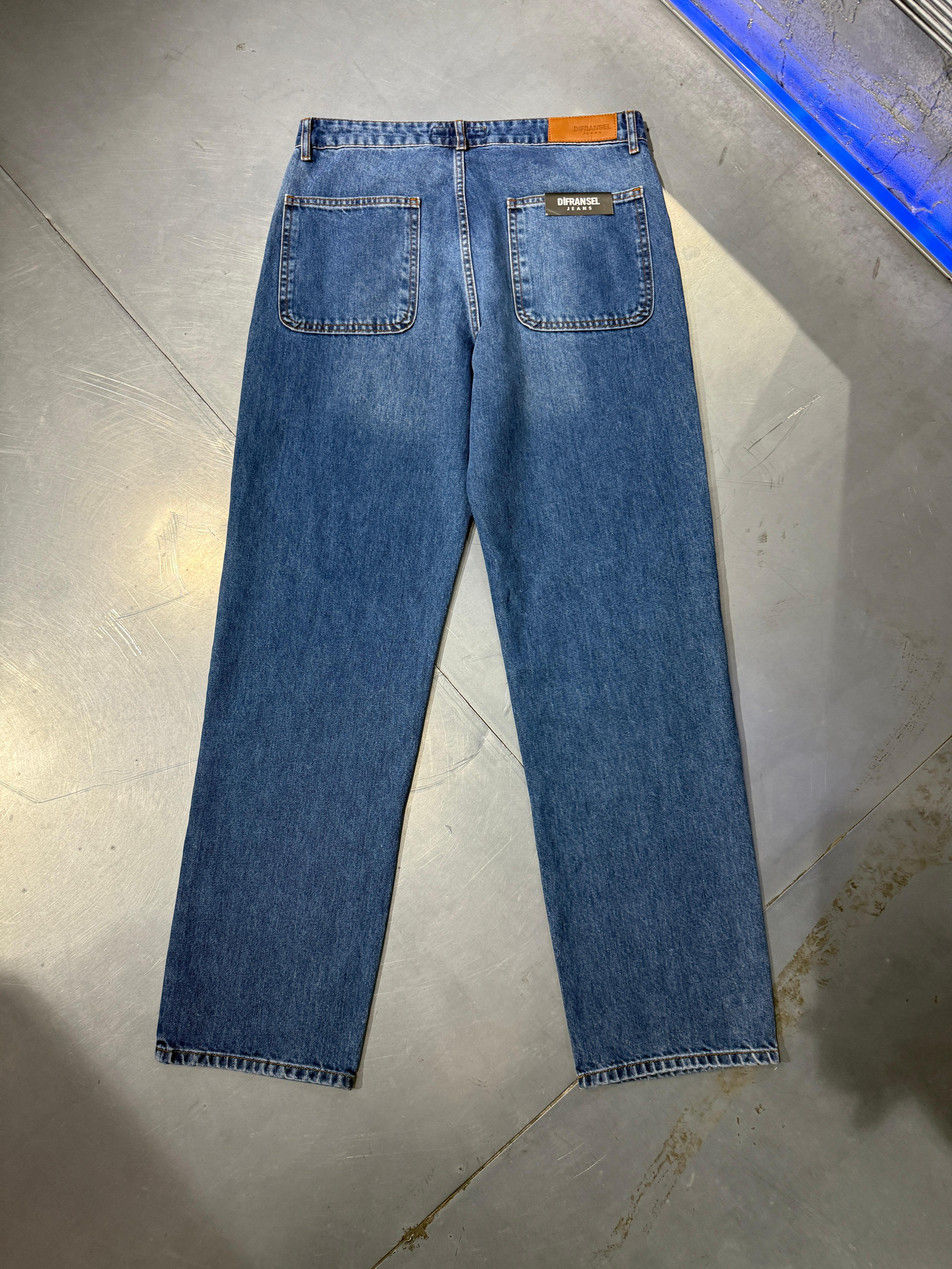 Şerit Detay Baggy Jean Koyu Mavi