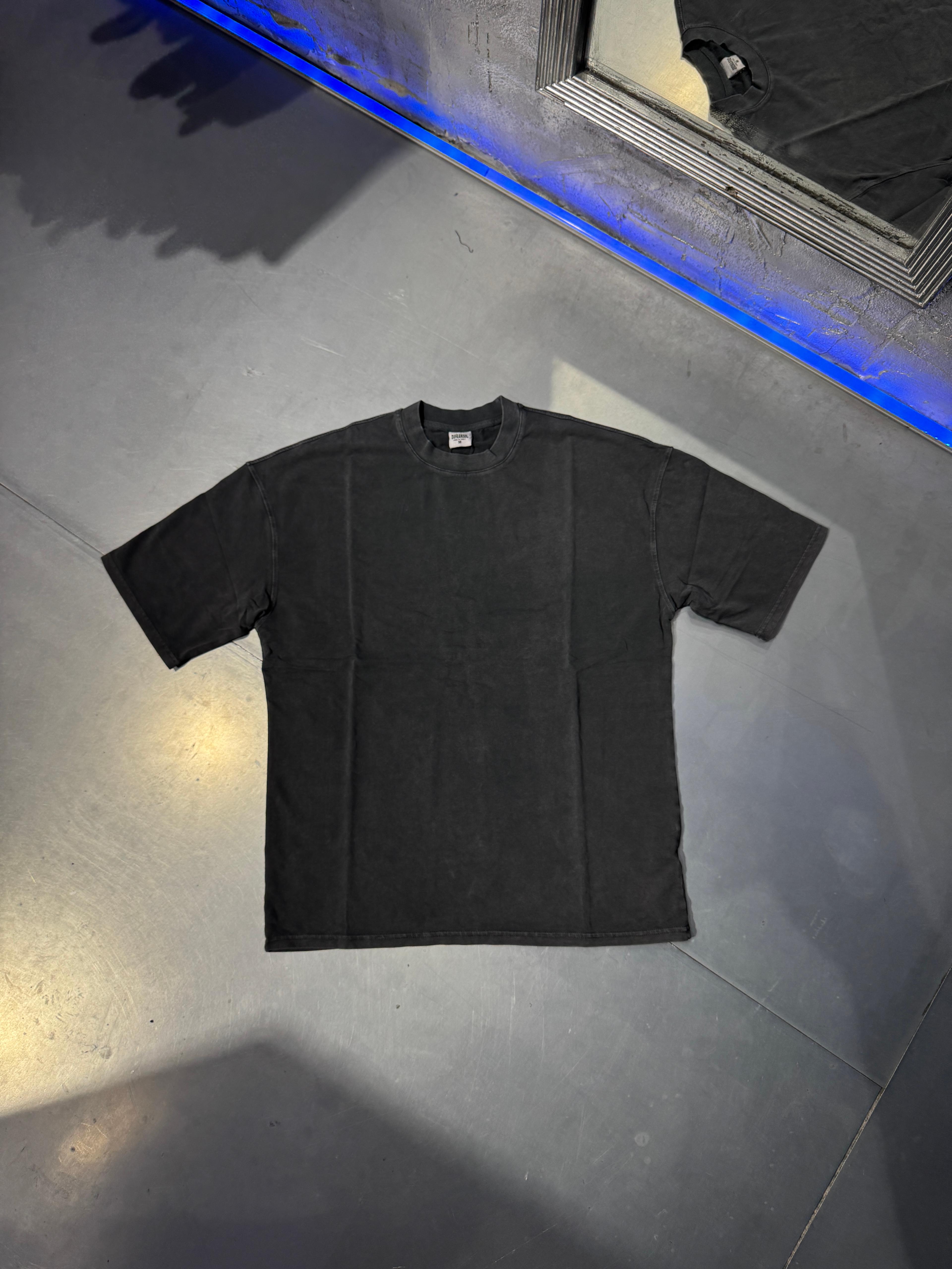 Oversize Acid Wash Basic T-Shirt - Koyu Antrasit