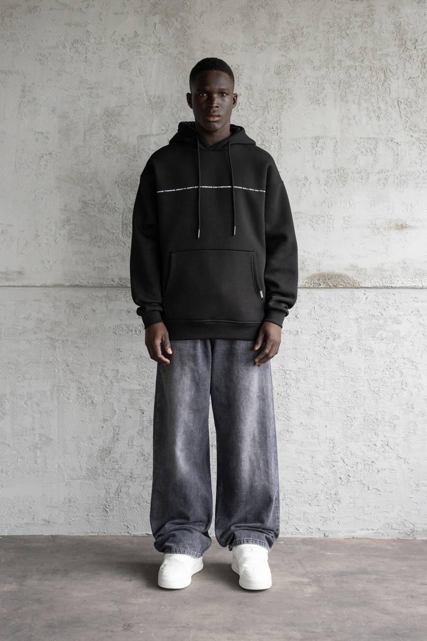 Patience Printed Hoodie Şardonlu Hoodie - Siyah