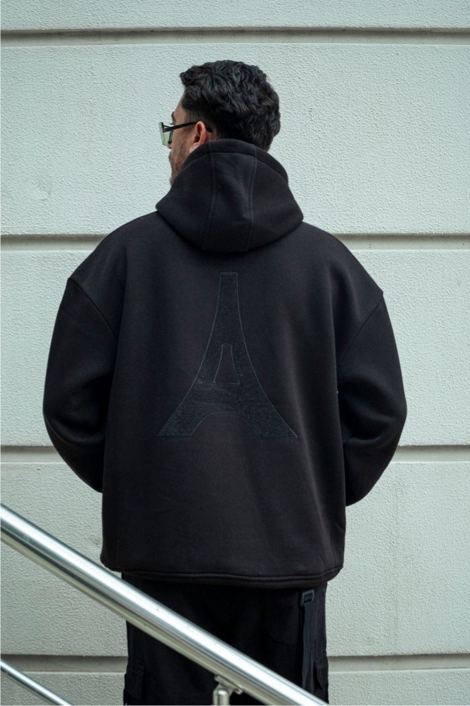 Shining Eiffel Tower Taşlı Oversize Hoodie