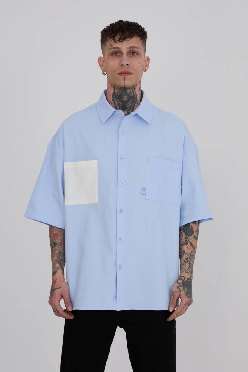 Contrast Pocket Oversize Gömlek - Baby Blue