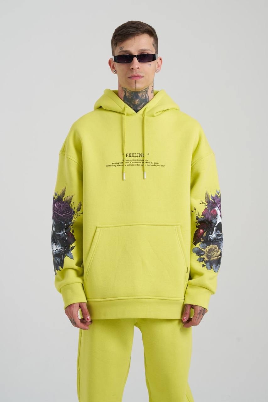 Feeling Skull Şardonlu Hoodie - Electric Yellow