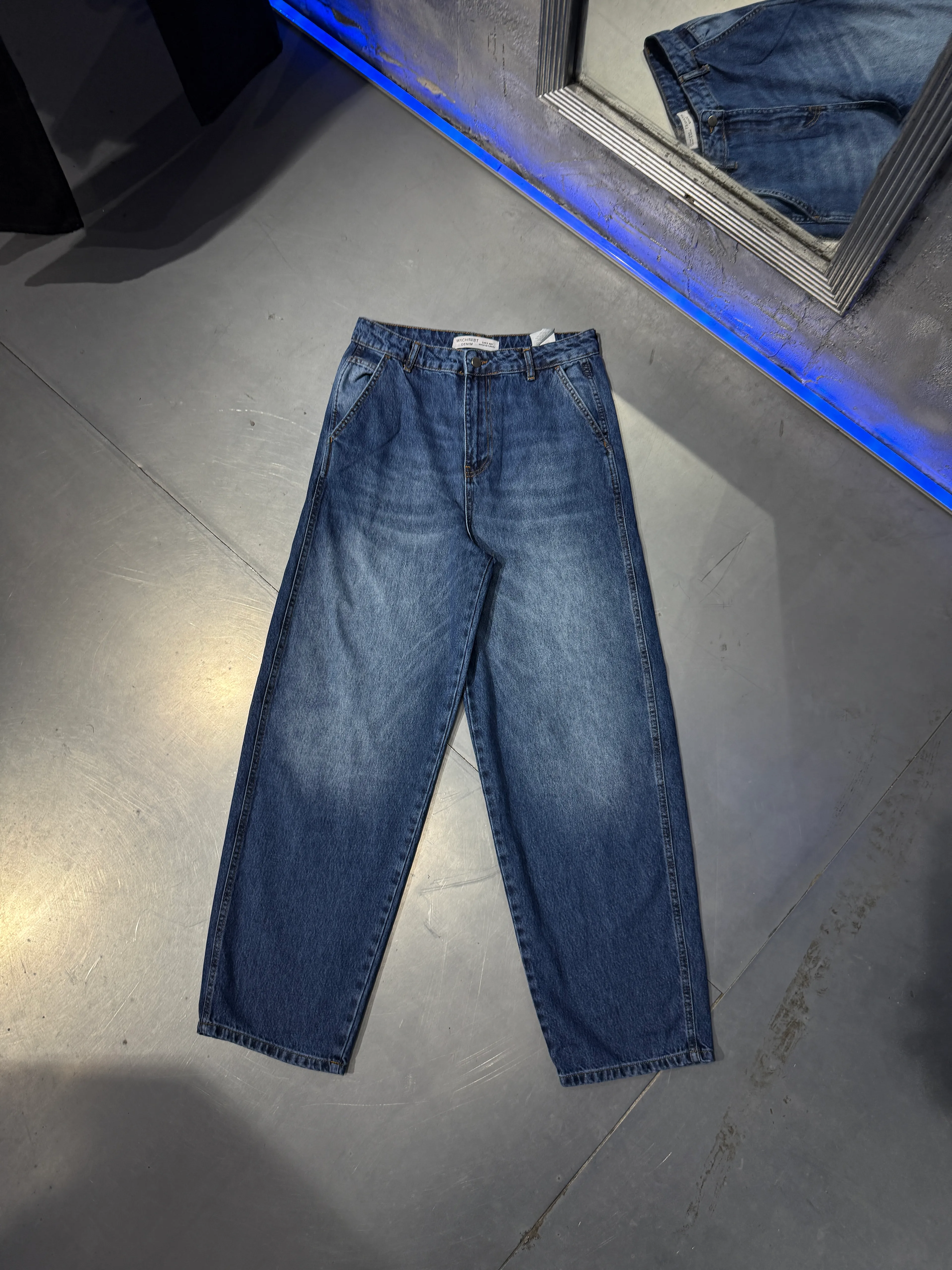 Basic Baloon Fit Jeans Effected Blue