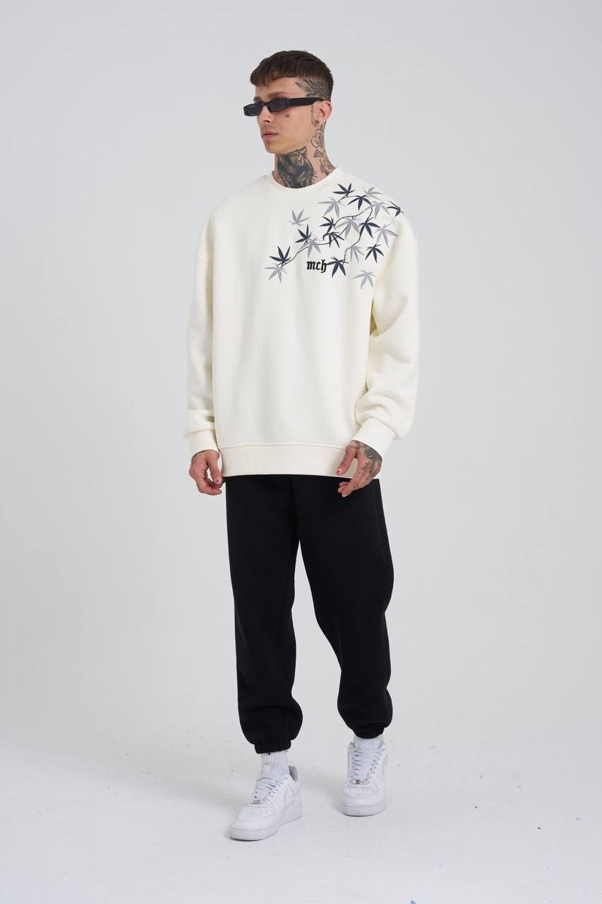 Cannabis Mac Şardonlu Sweatshirt - Ekru