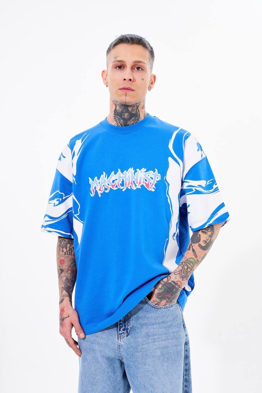 Conytast Oversize T-Shirt - Saks Mavi