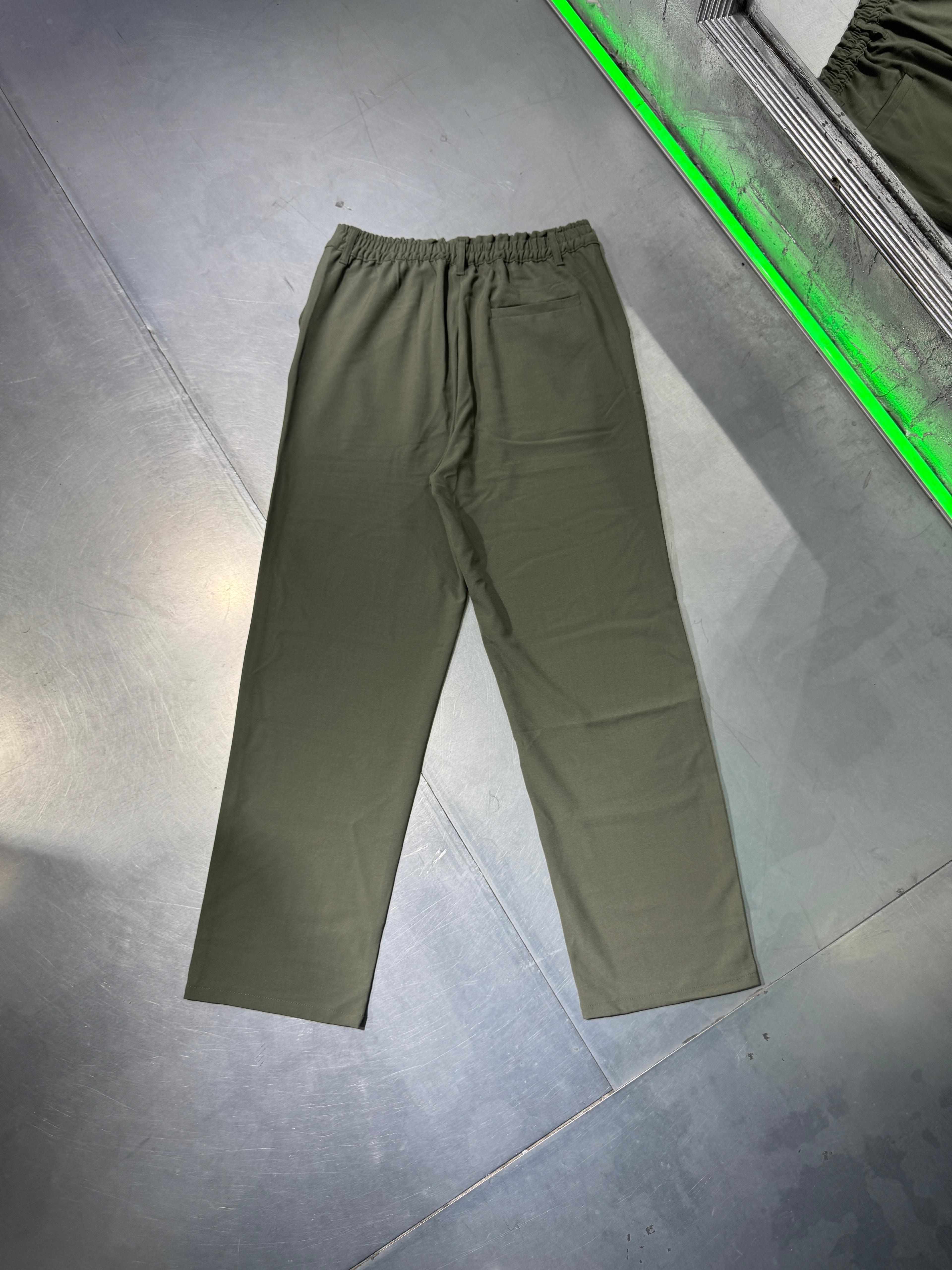 Basic Loose Fit Kumaş Pantolon - Haki