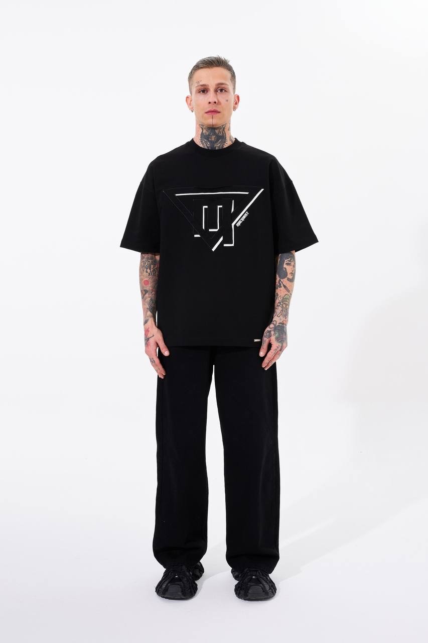 Triangel Applique Baskılı Oversize T-Shirt