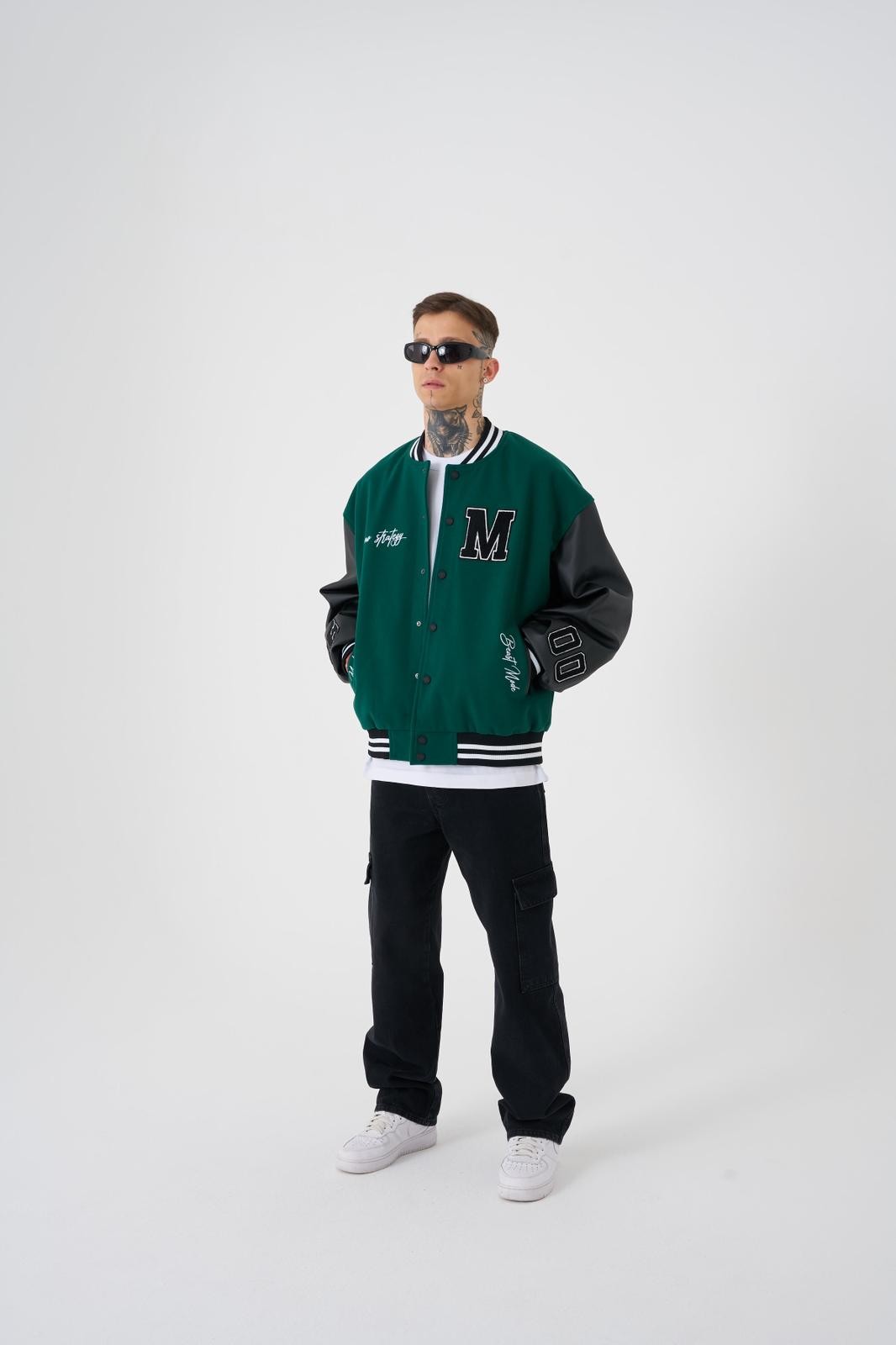 OVERSIZE WILD HUNT EMBROIDERY BOMBER JACKET - GREEN