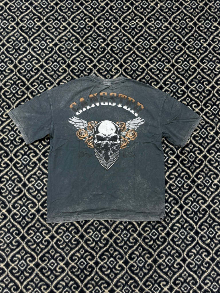 Gangster Acid Wash Oversize T-Shirt - Siyah