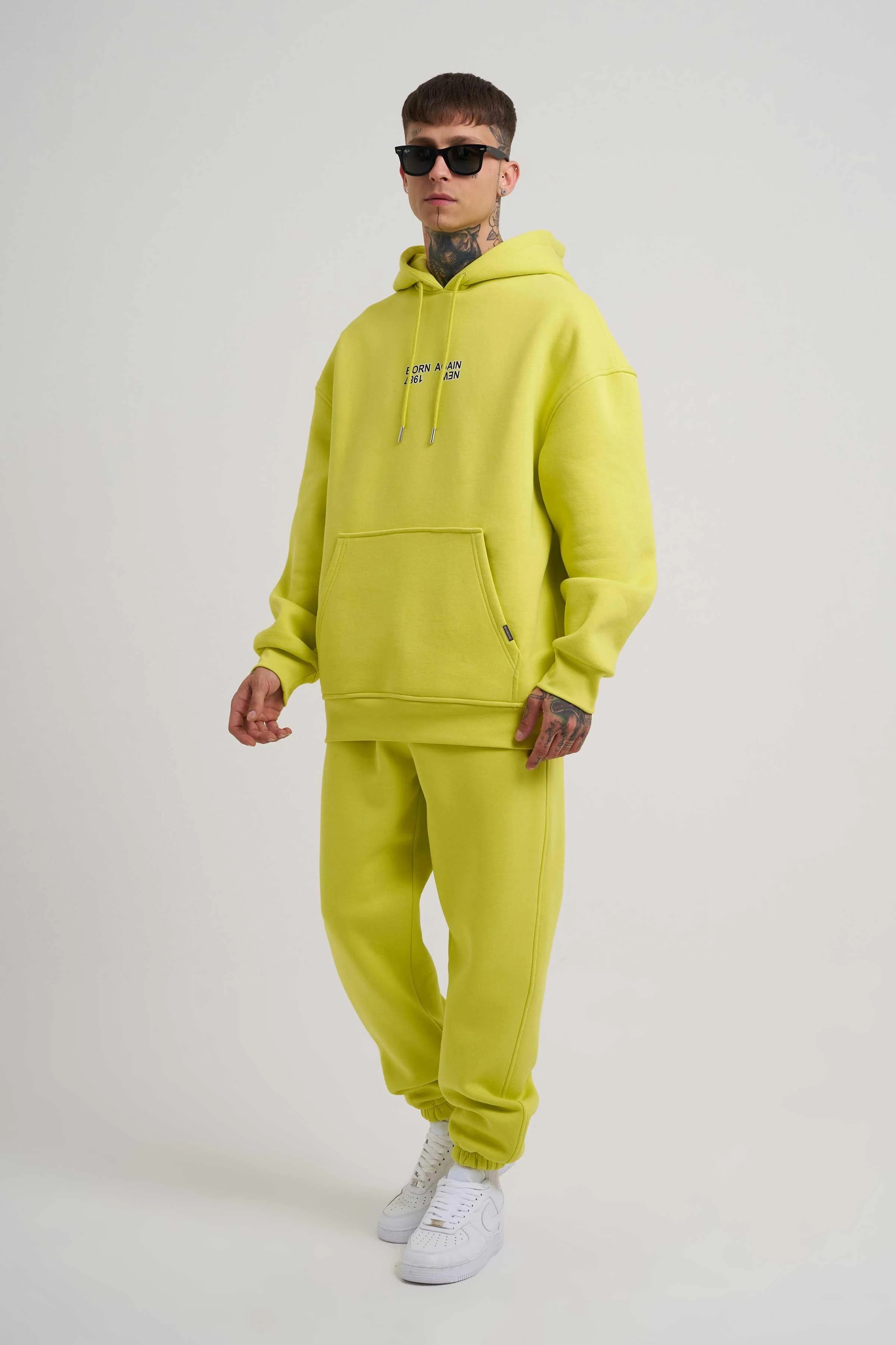 Premium Born Agaın 1987  Oversize Şardonlu Hoodie - Neon Yellow