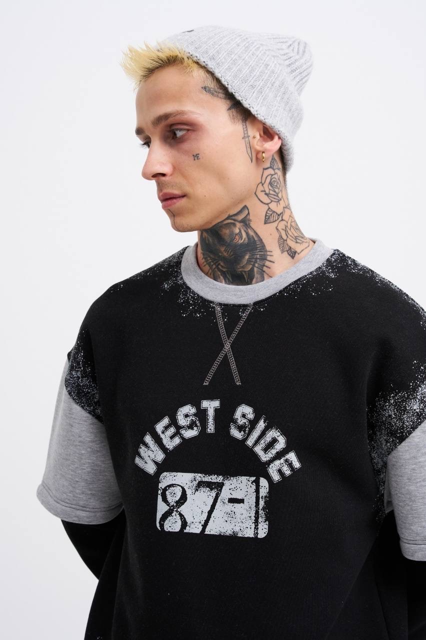 West Side 87 Baskılı Oversize Şardonlu Sweatshirt