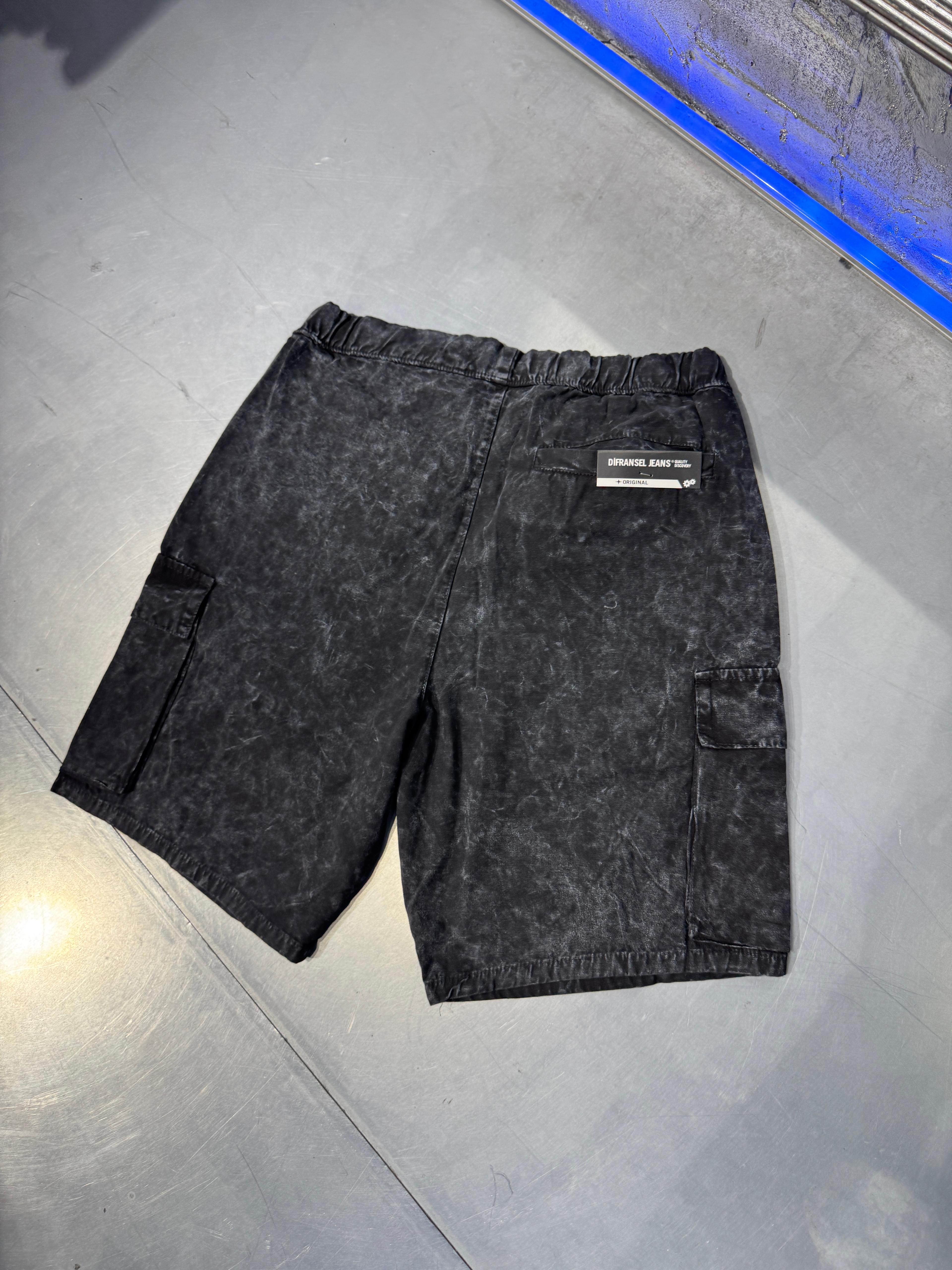 Relaxed Fit Acid Wash Kargo Şort