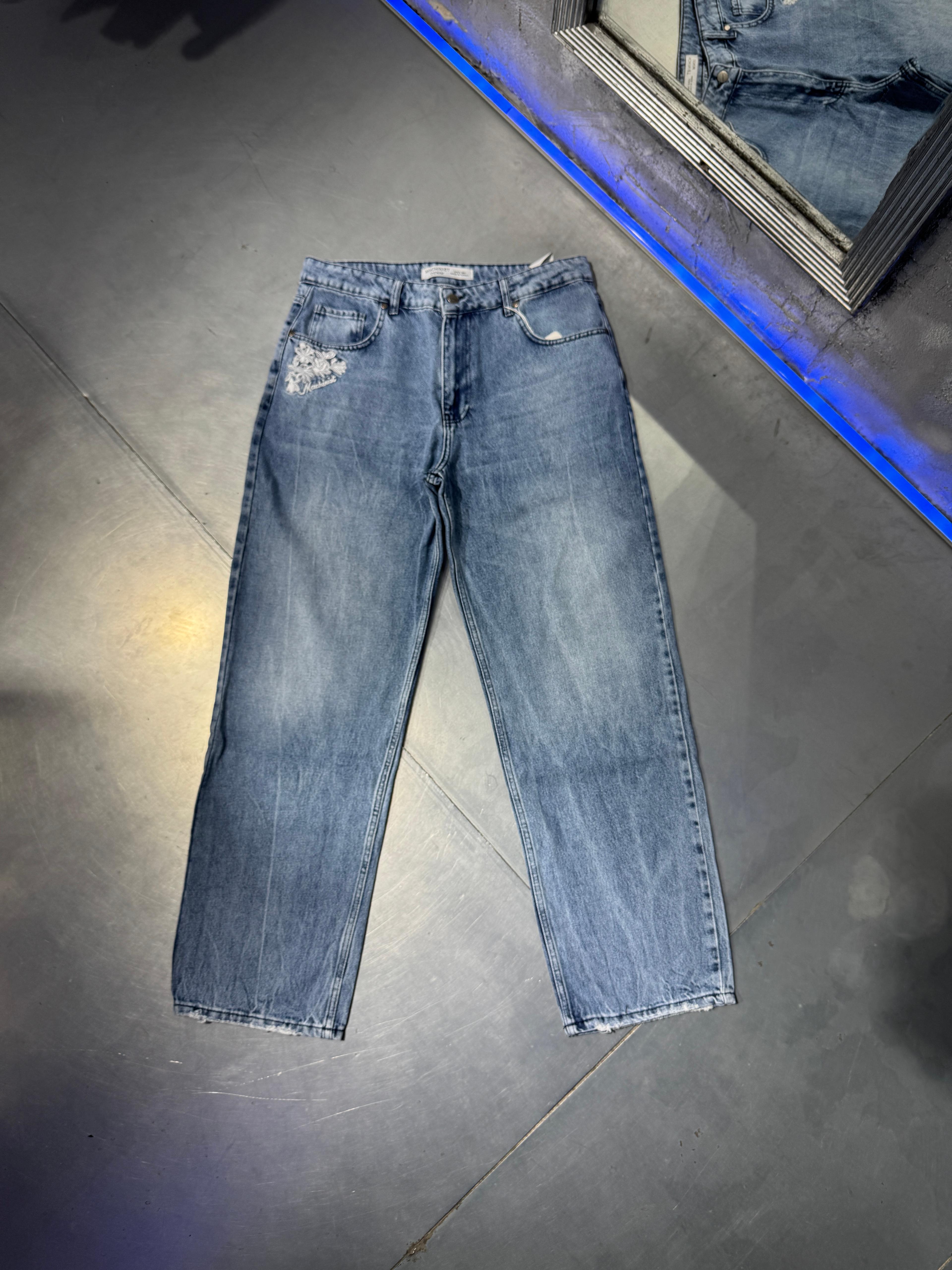 Floral Embroidered Blue Baggy Pantolon ( Limited Edition )