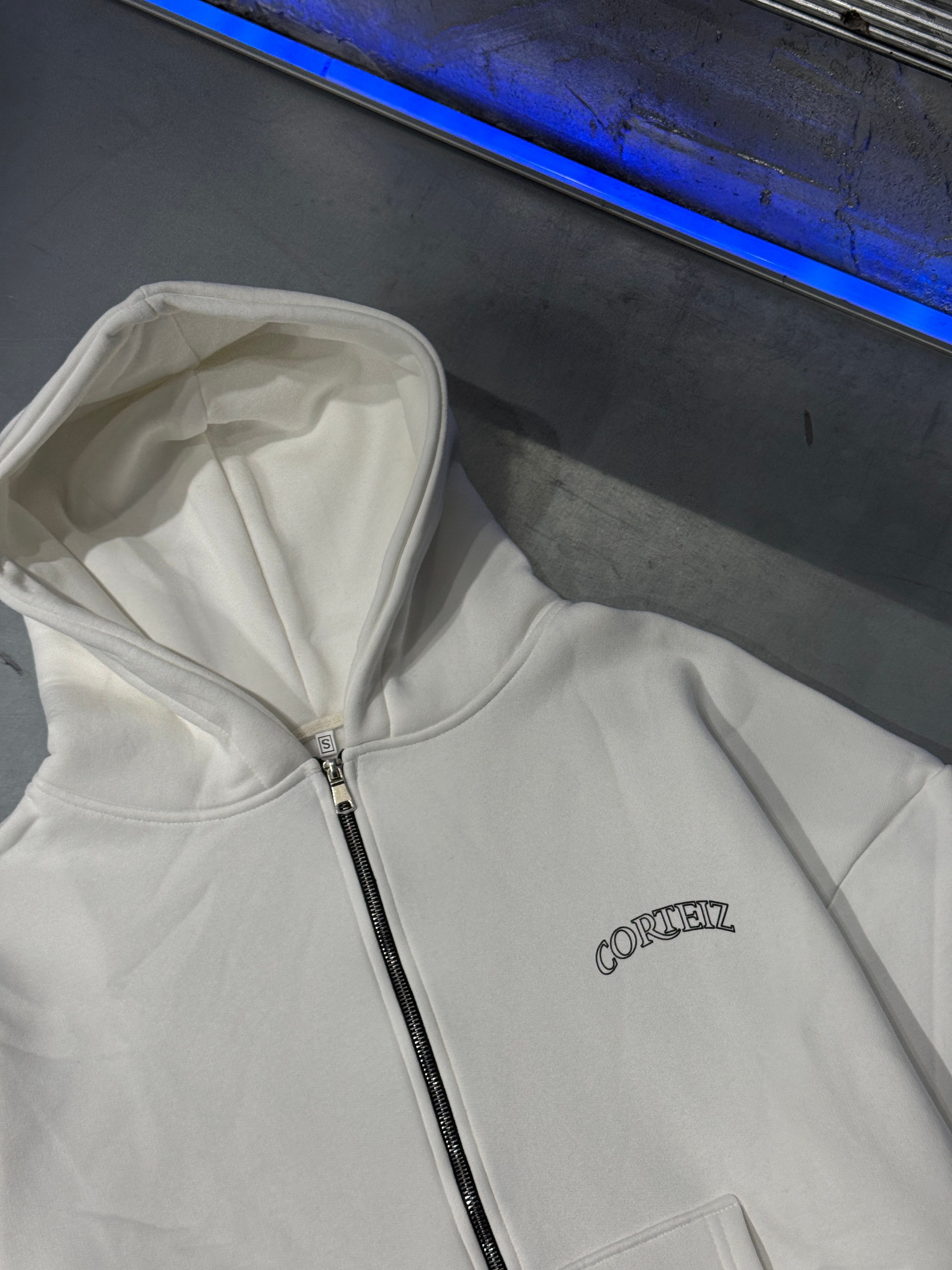 Oversize Corteiz Zip Hoodie Şardonlu