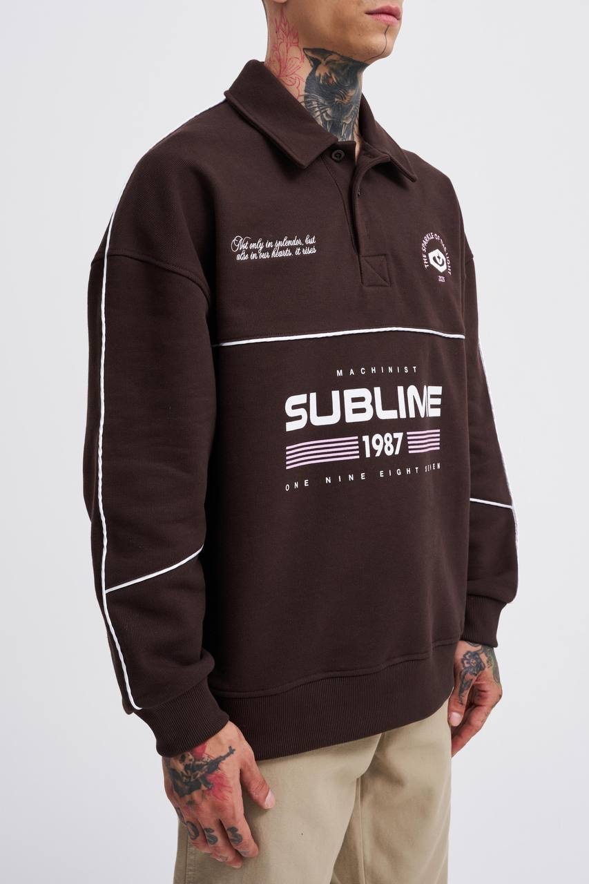 Sublime 1987 Baskılı Oversize Polo Sweatshirt