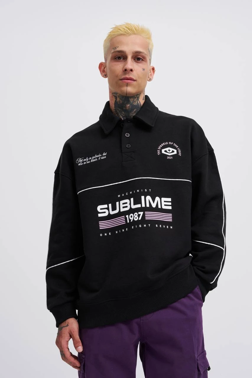 Sublime 1987 Baskılı Oversize Polo Sweatshirt