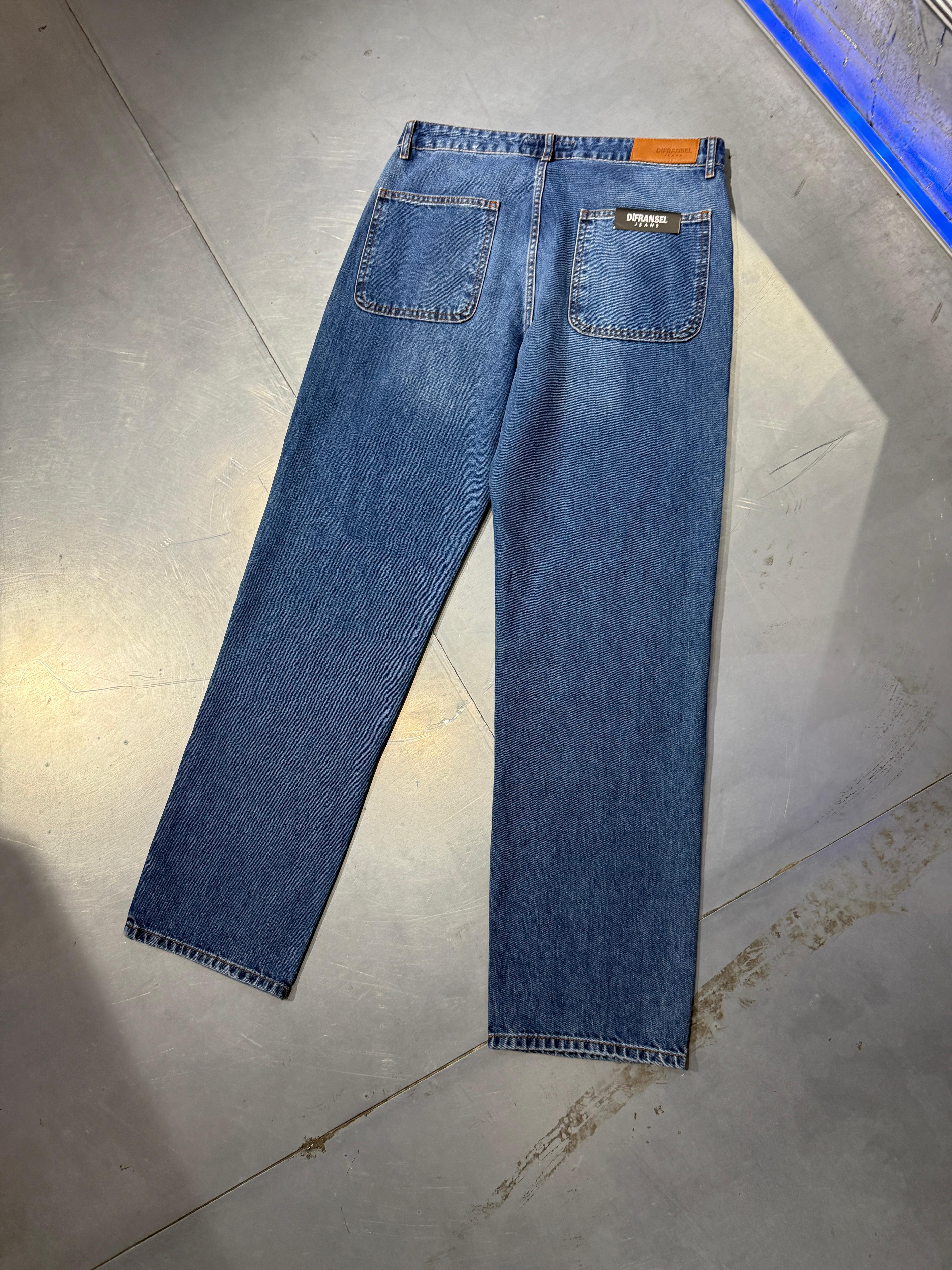 Şerit Detay Baggy Jean Koyu Mavi