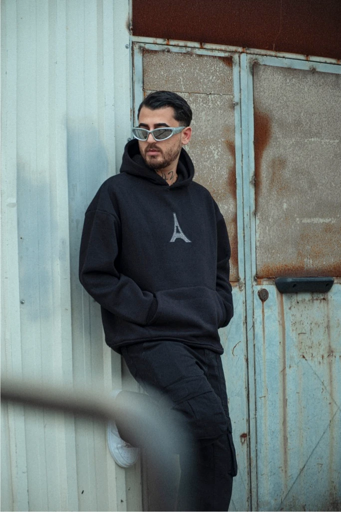 Shining Eiffel Tower Taşlı Oversize Hoodie