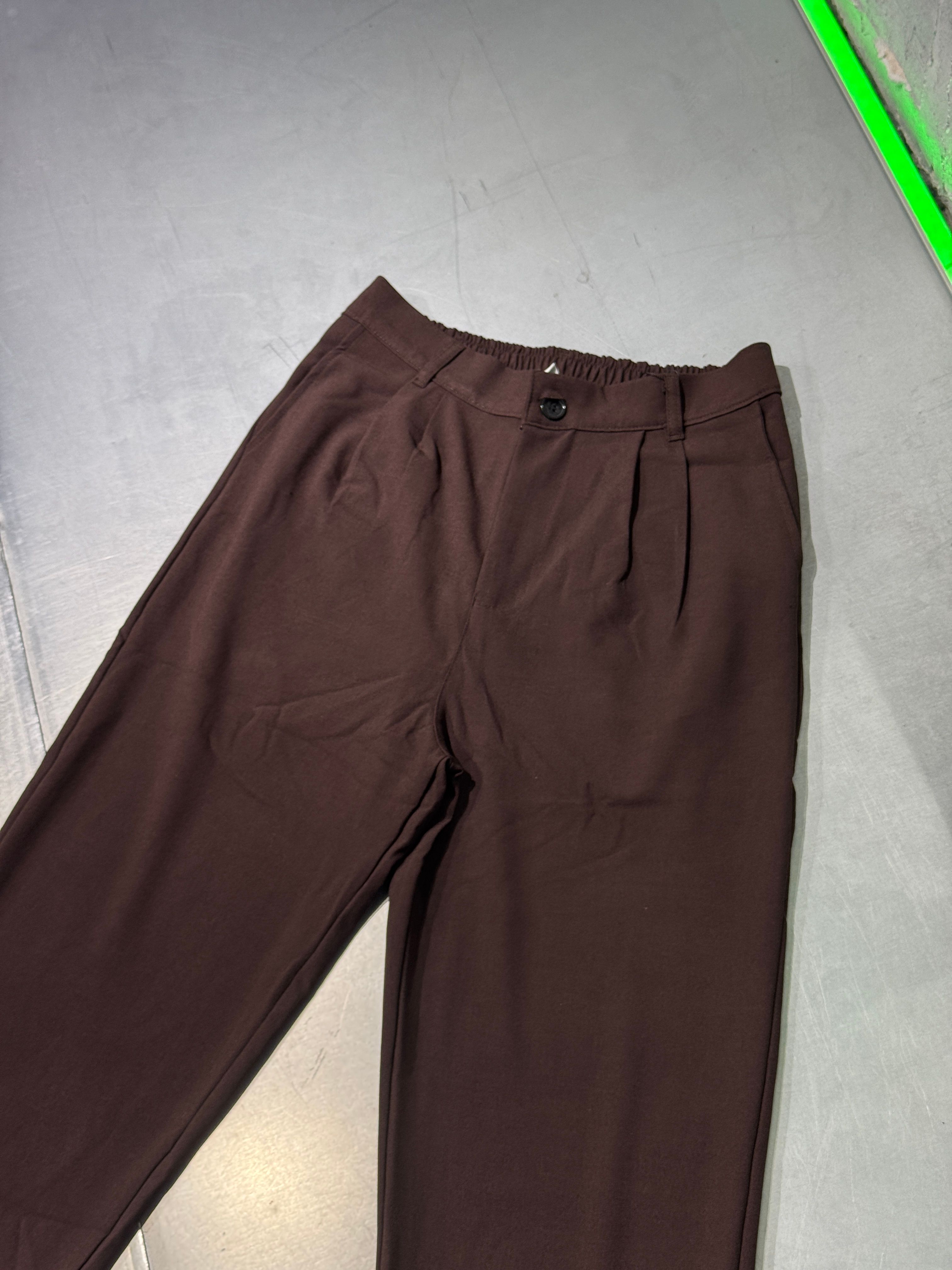 Basic Loose Fit Kumaş Pantolon - Kahverengi