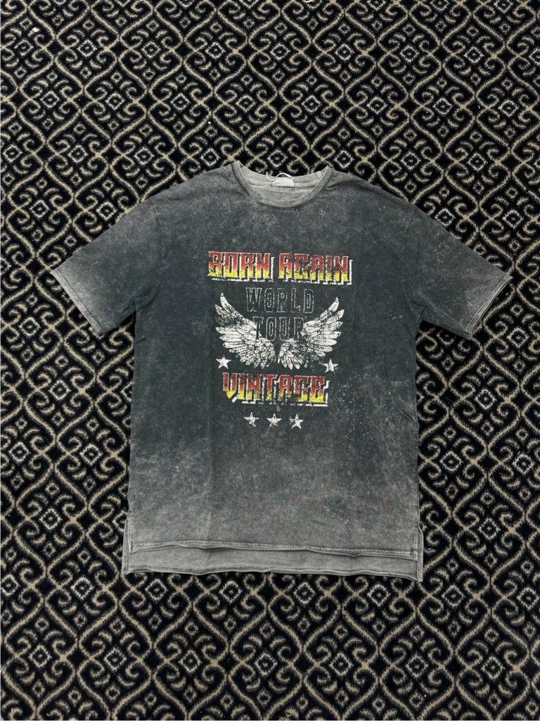 Born Again Vintage Acid Wash T-Shirt - Siyah