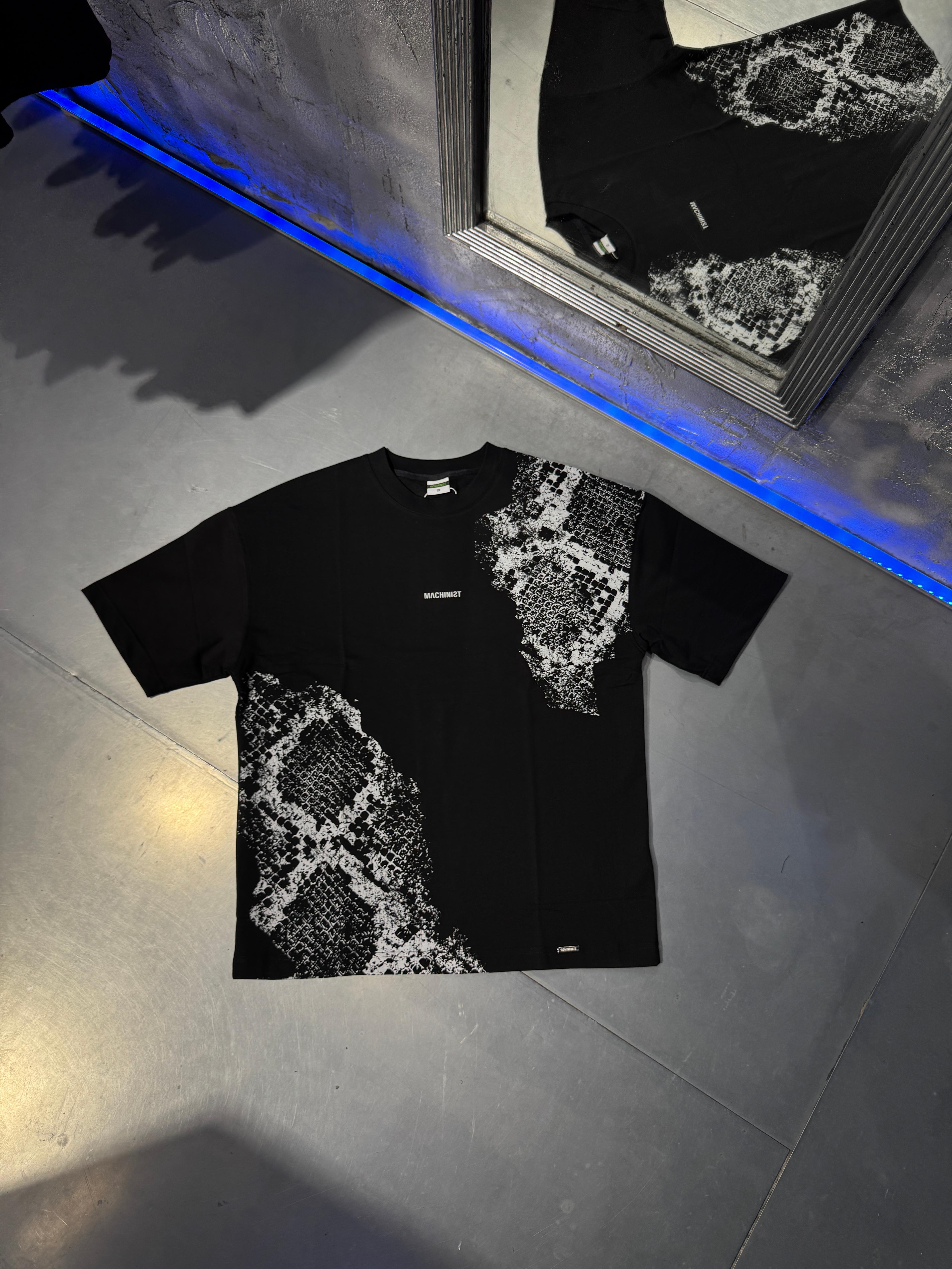 Crocodile Printed Oversize T-Shirt Siyah