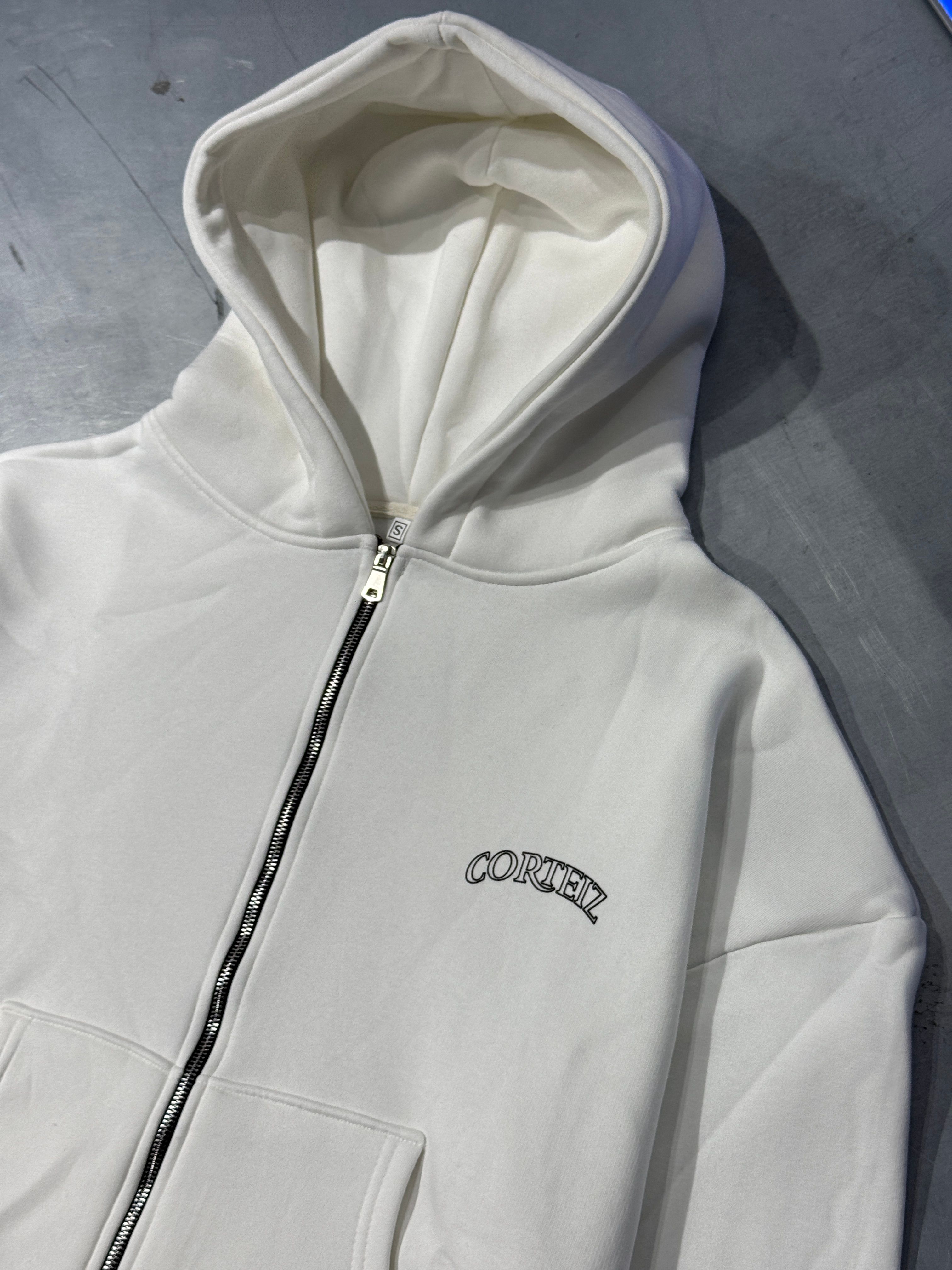 Oversize Corteiz Zip Hoodie Şardonlu