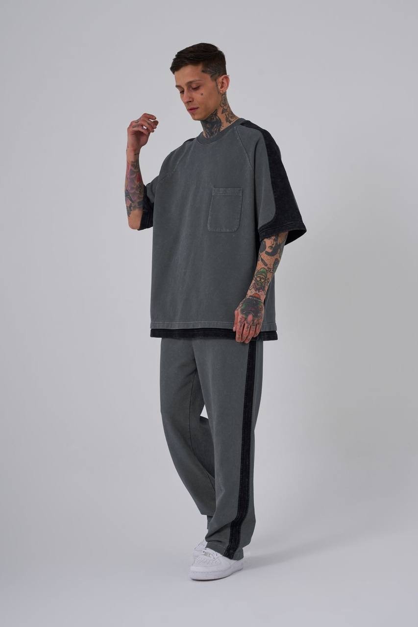 Contrast And Washing 3 İplik T-Shirt