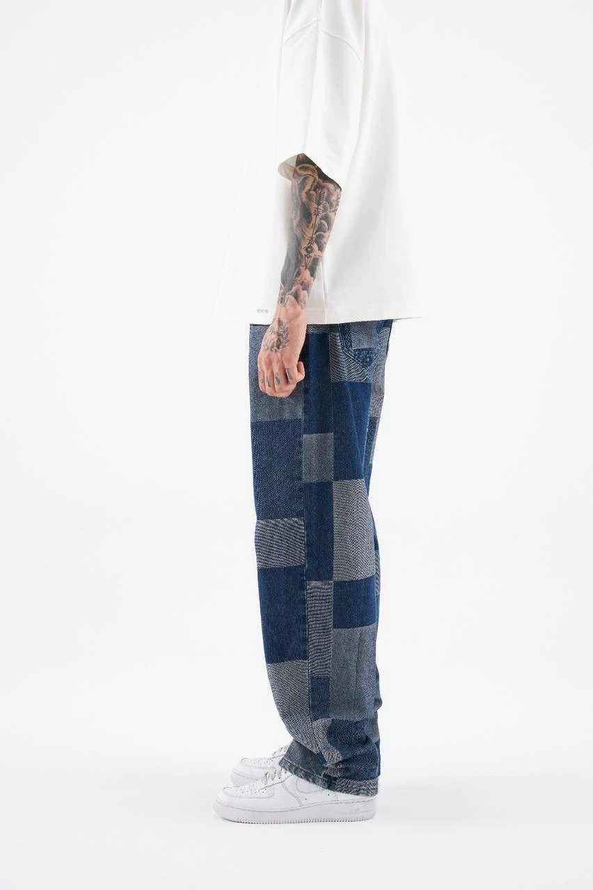 Pieced Patterned Baggy Jean