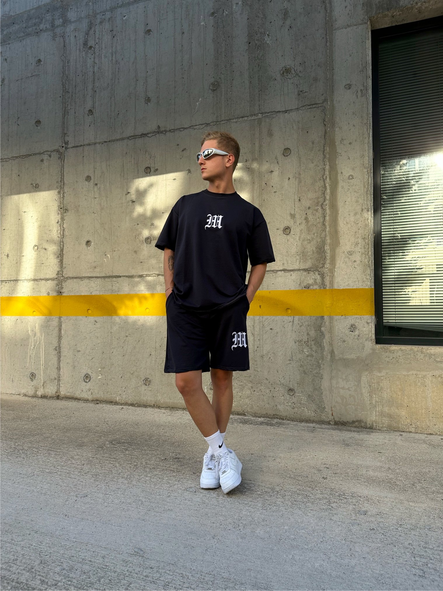 Minimal Nakışlı Oversize T-Shirt - Lacivert