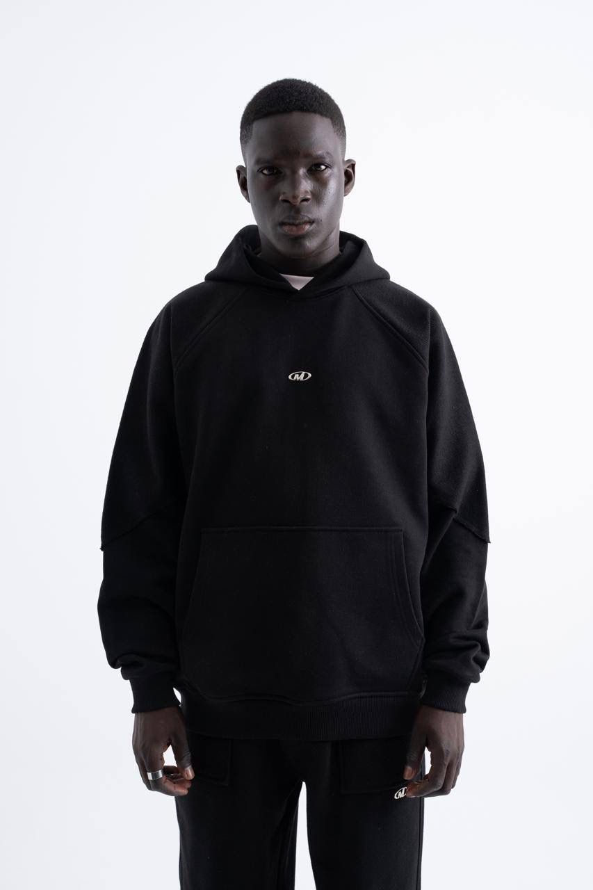 'M' Metal Minimal Baskılı Hoodie  - Dark Black