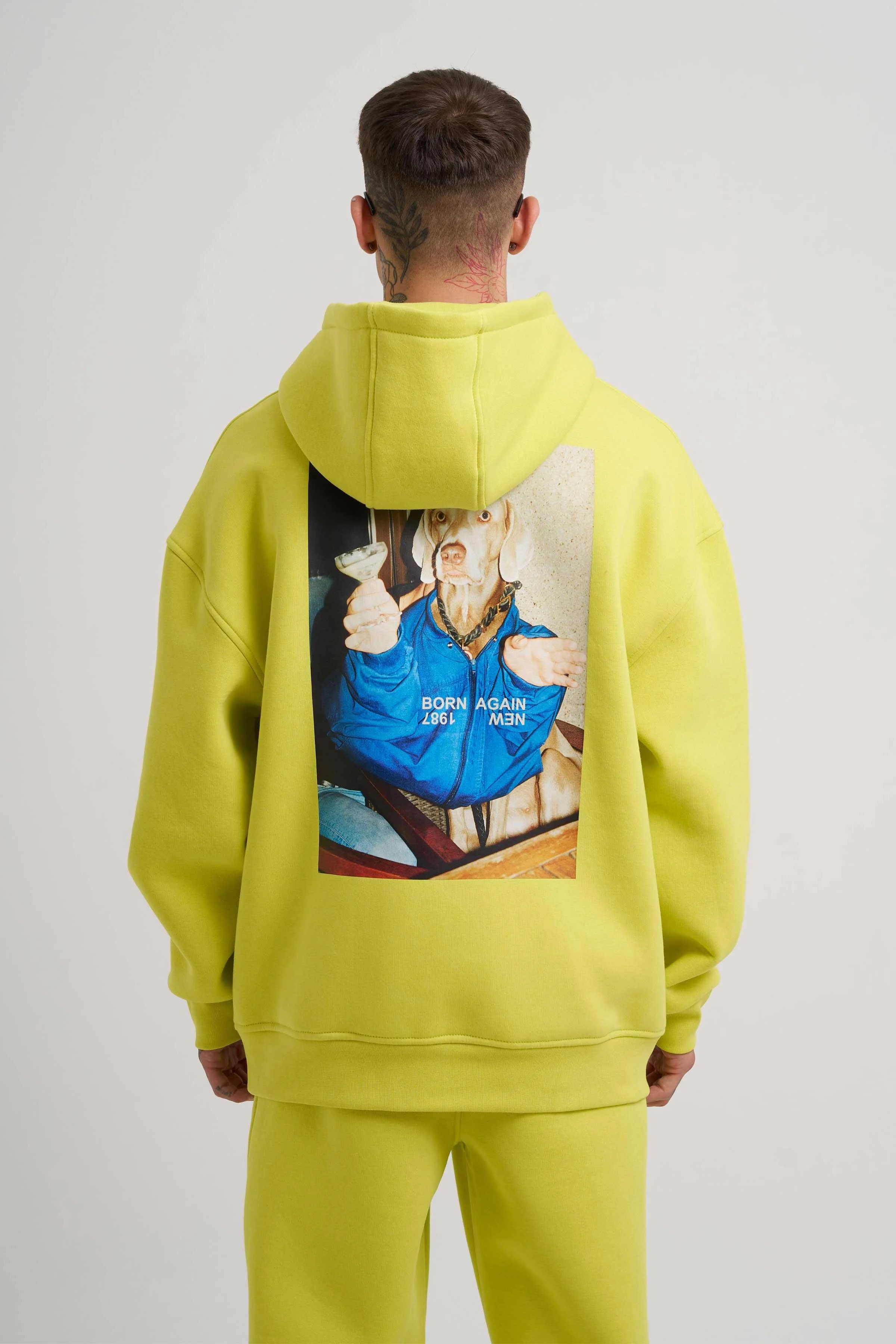 Premium Born Agaın 1987  Oversize Şardonlu Hoodie - Neon Yellow