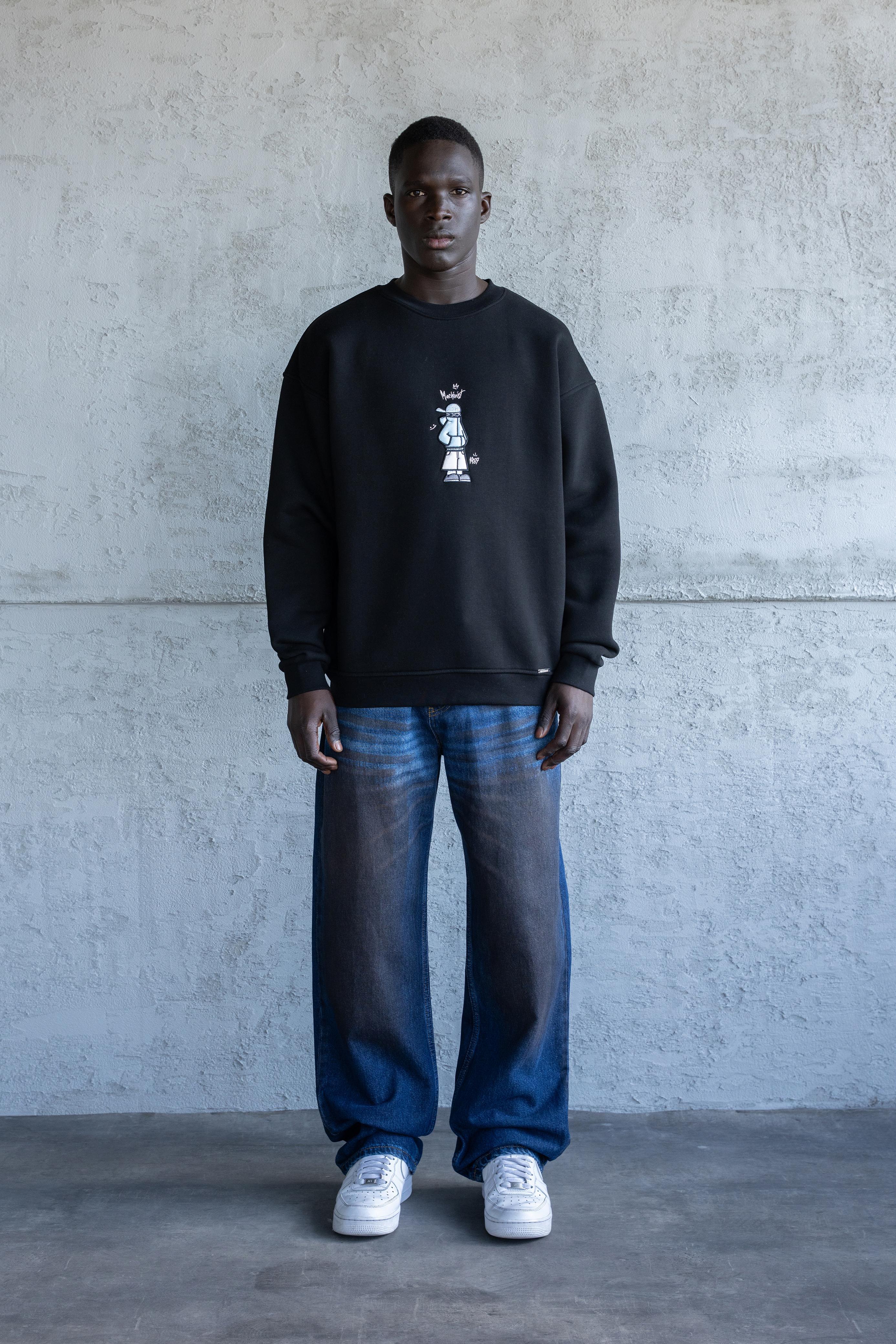 Mascot Emroidered Şardonlu Sweatshirt - Siyah
