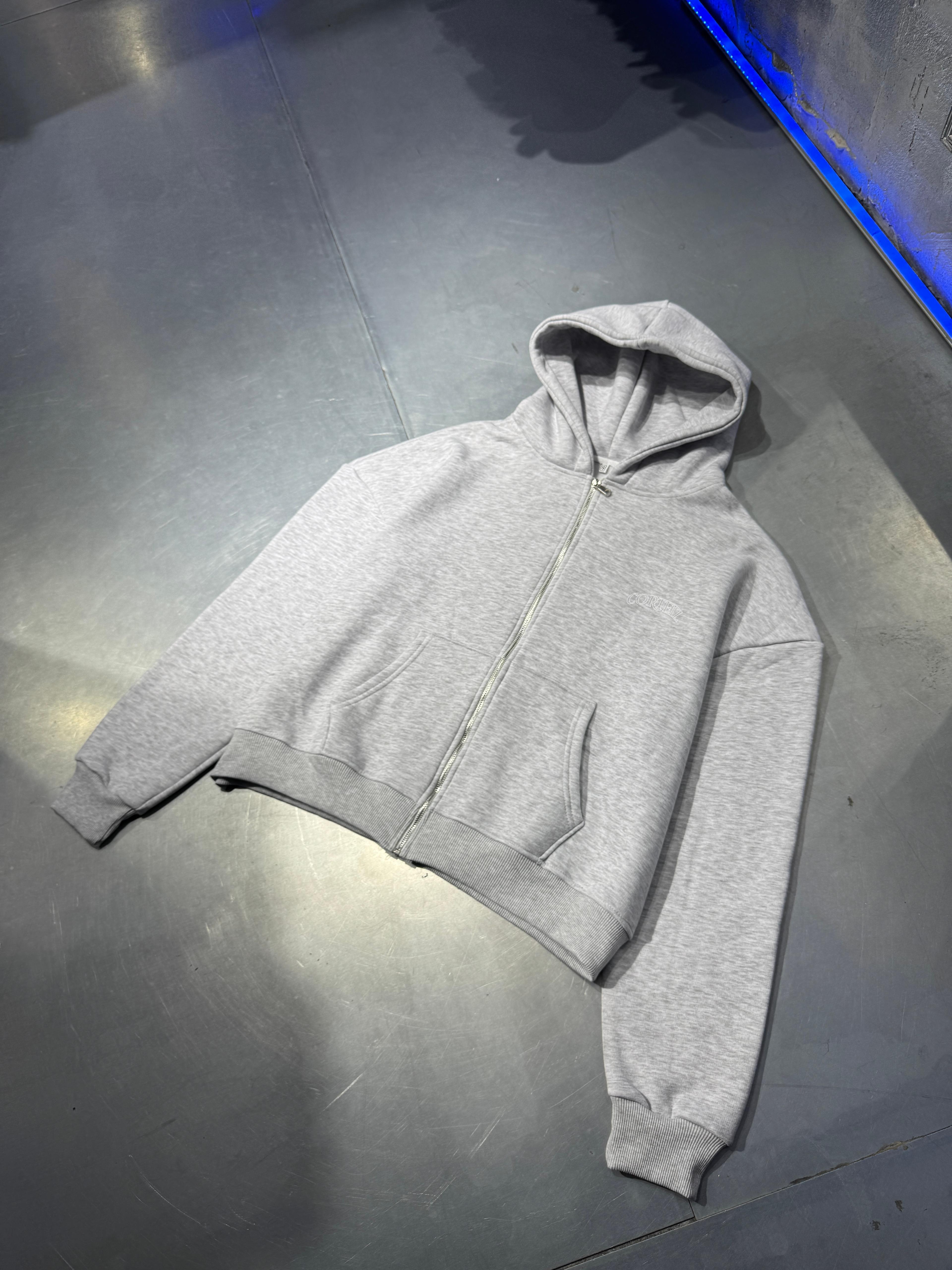 Oversize Corteiz Zip Hoodie Şardonlu - Grimenaj