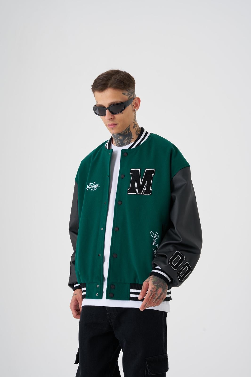 OVERSIZE WILD HUNT EMBROIDERY BOMBER JACKET - GREEN