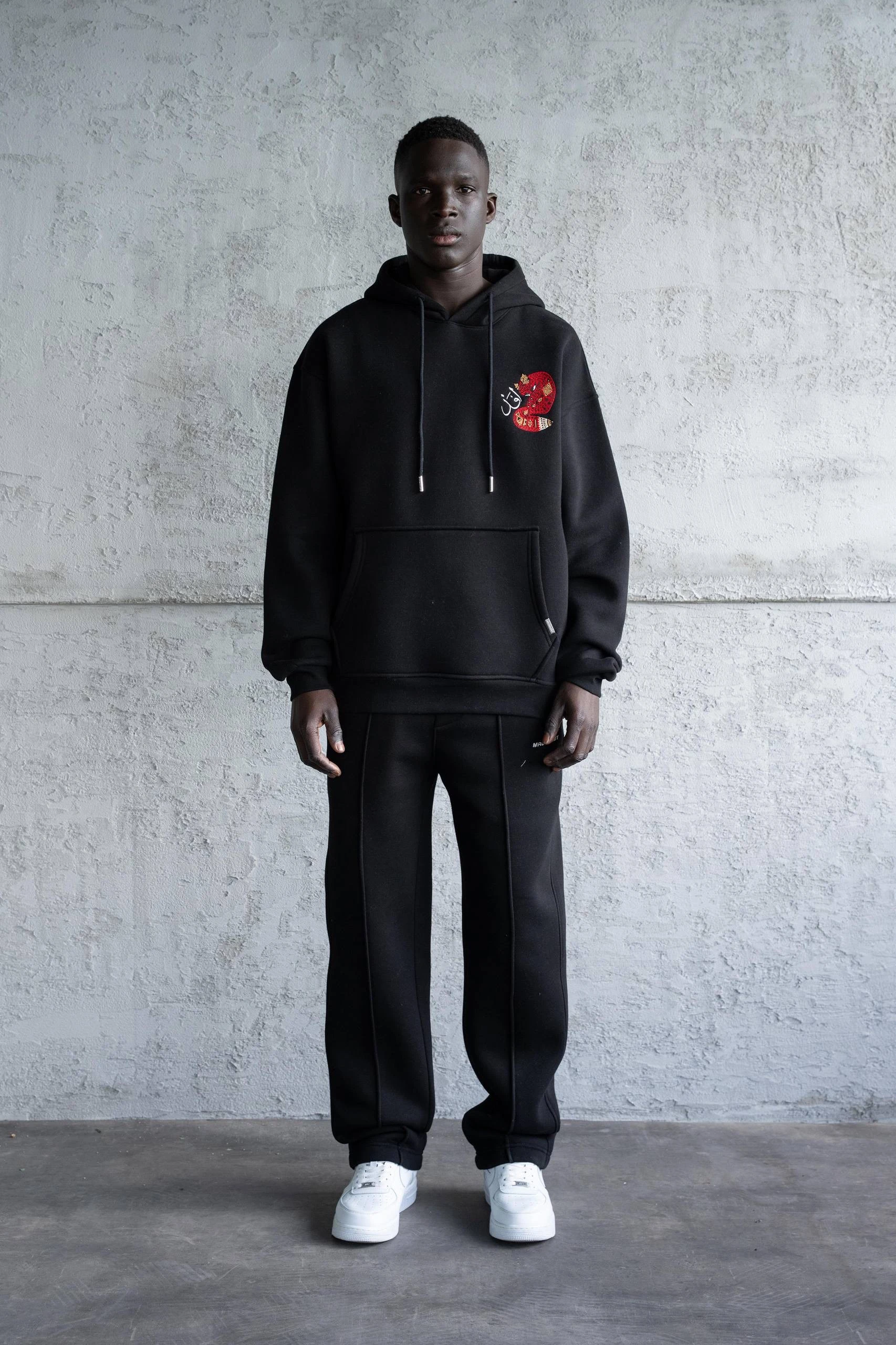 Red Fox 3 İplik Şardonlu Hoodie - Siyah