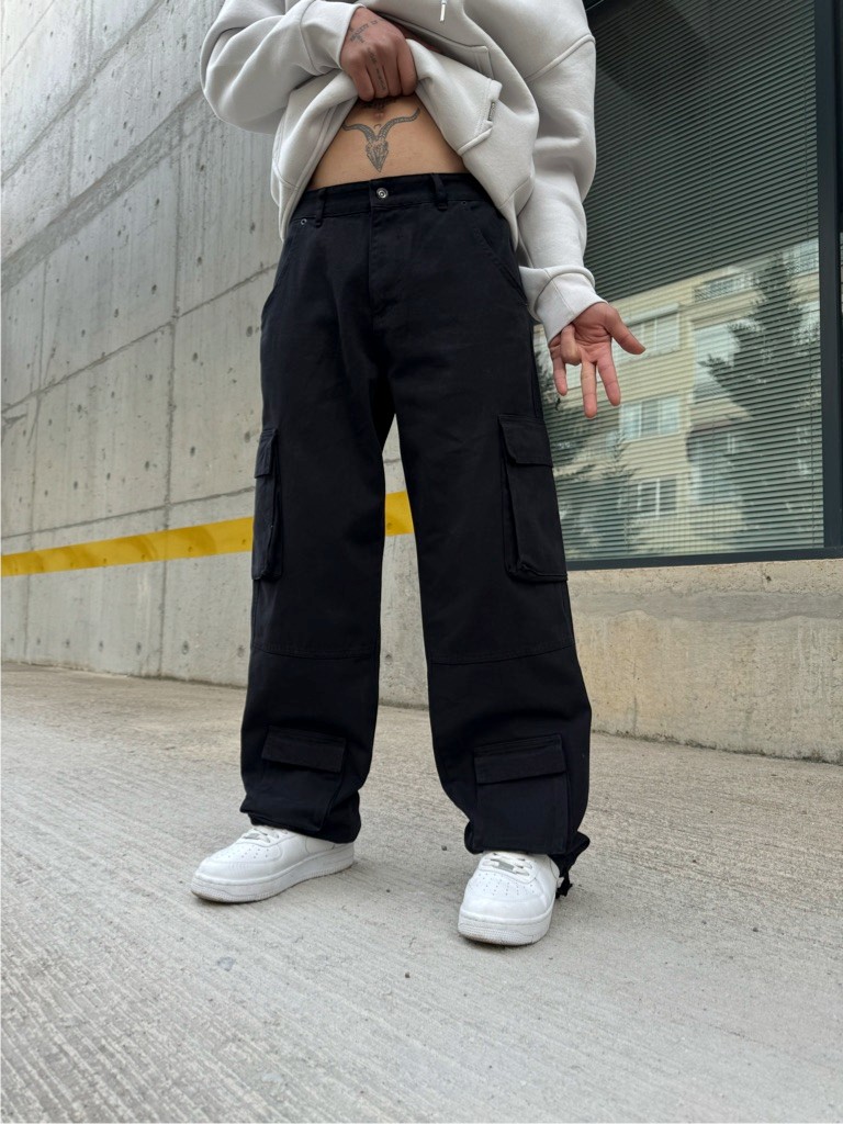 Kargo Pantolon Dekor Mini Cep Detaylı  - Siyah