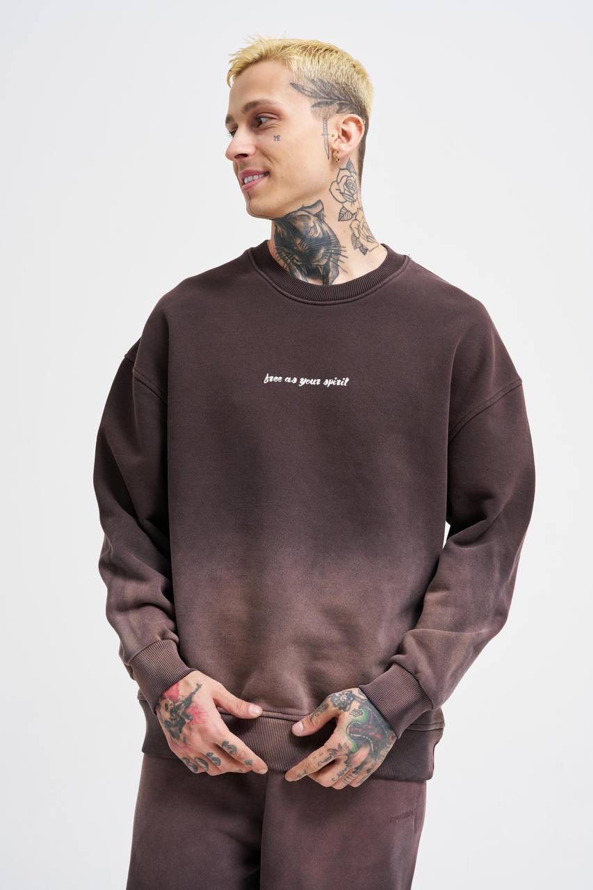 Oversize Yıkamalı Sırt Baskılı Sweatshirt